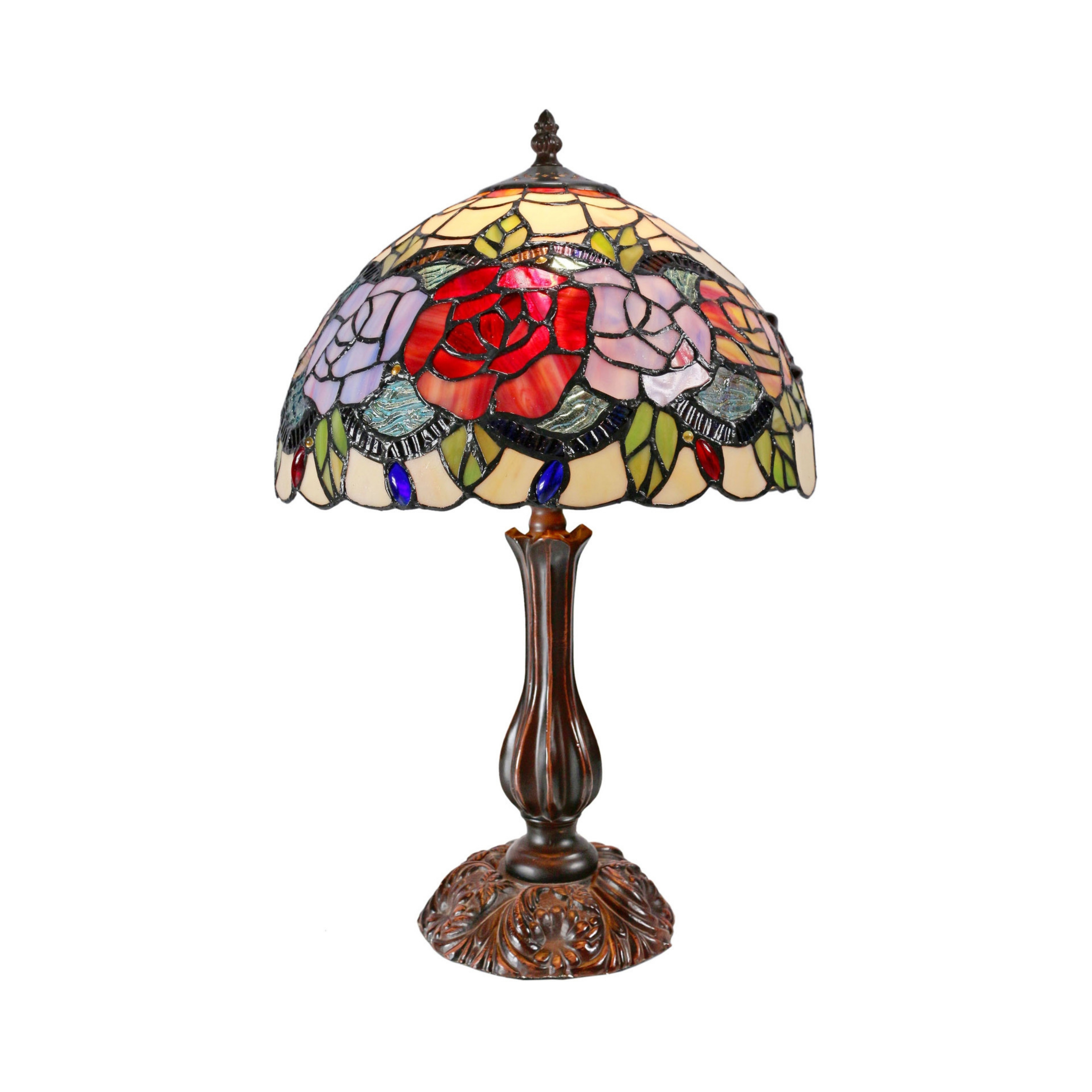 Red Rose Tiffany Table Lamp