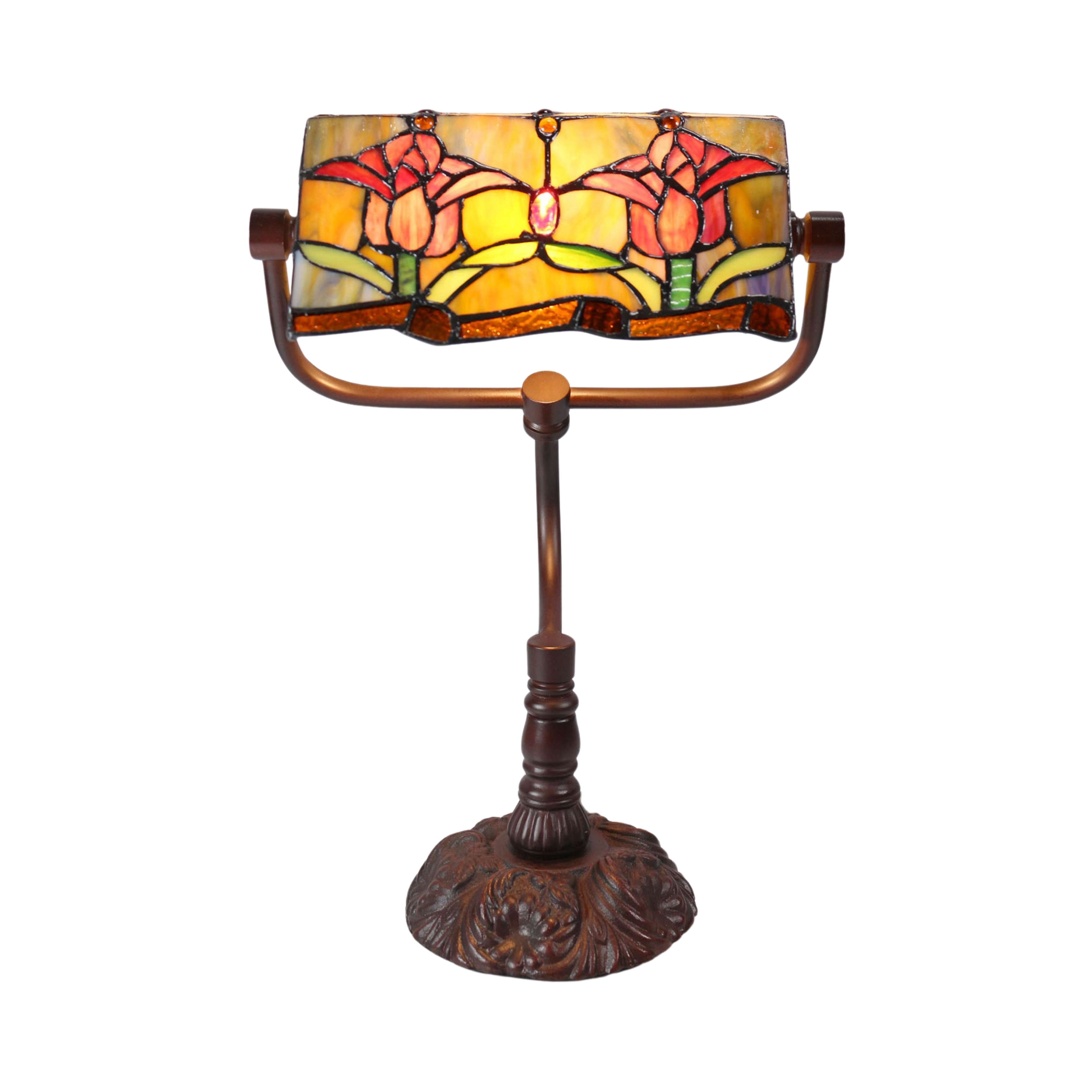 Red Tulip Tiffany Bankers Lamp