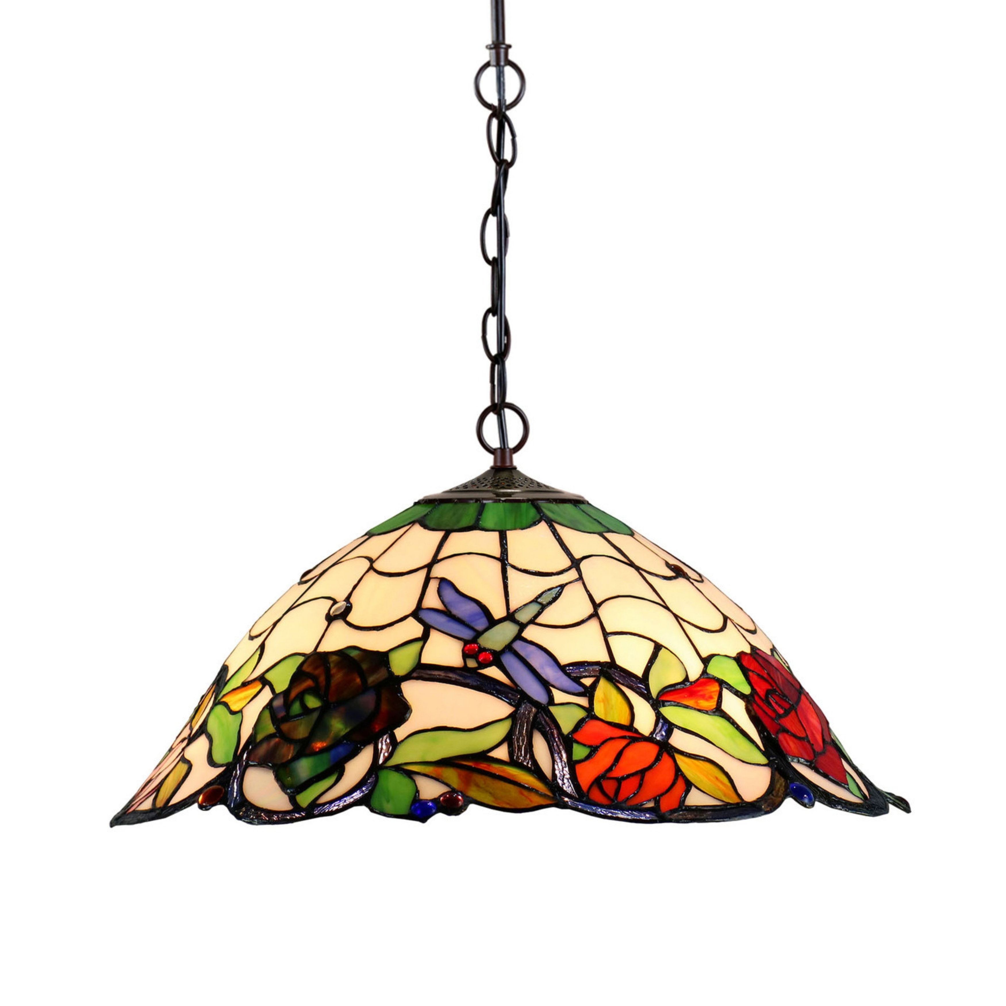 Rose & Dragonfly Wide Tiffany Pendant Light