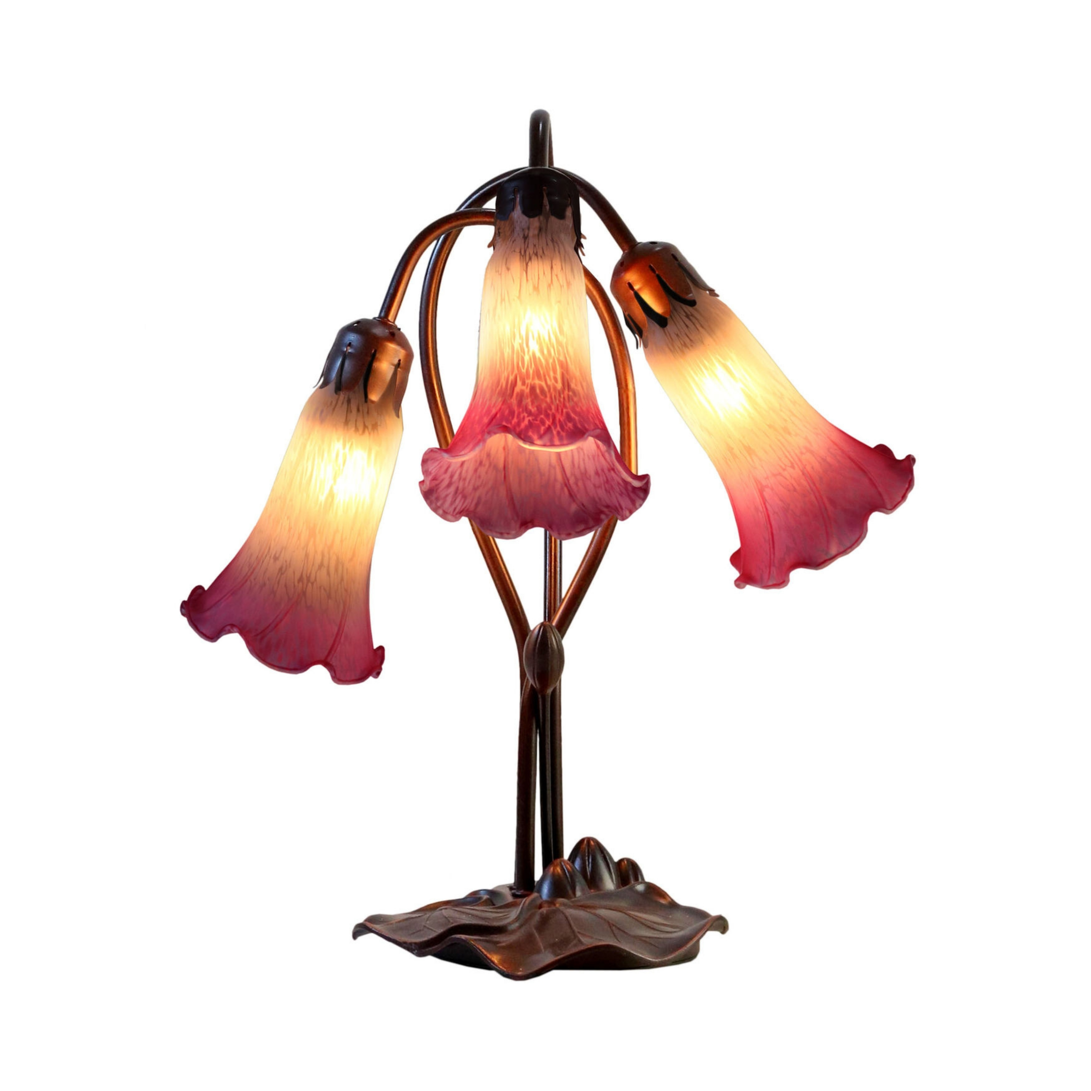 Triple White Magenta Lilies Table Lamp