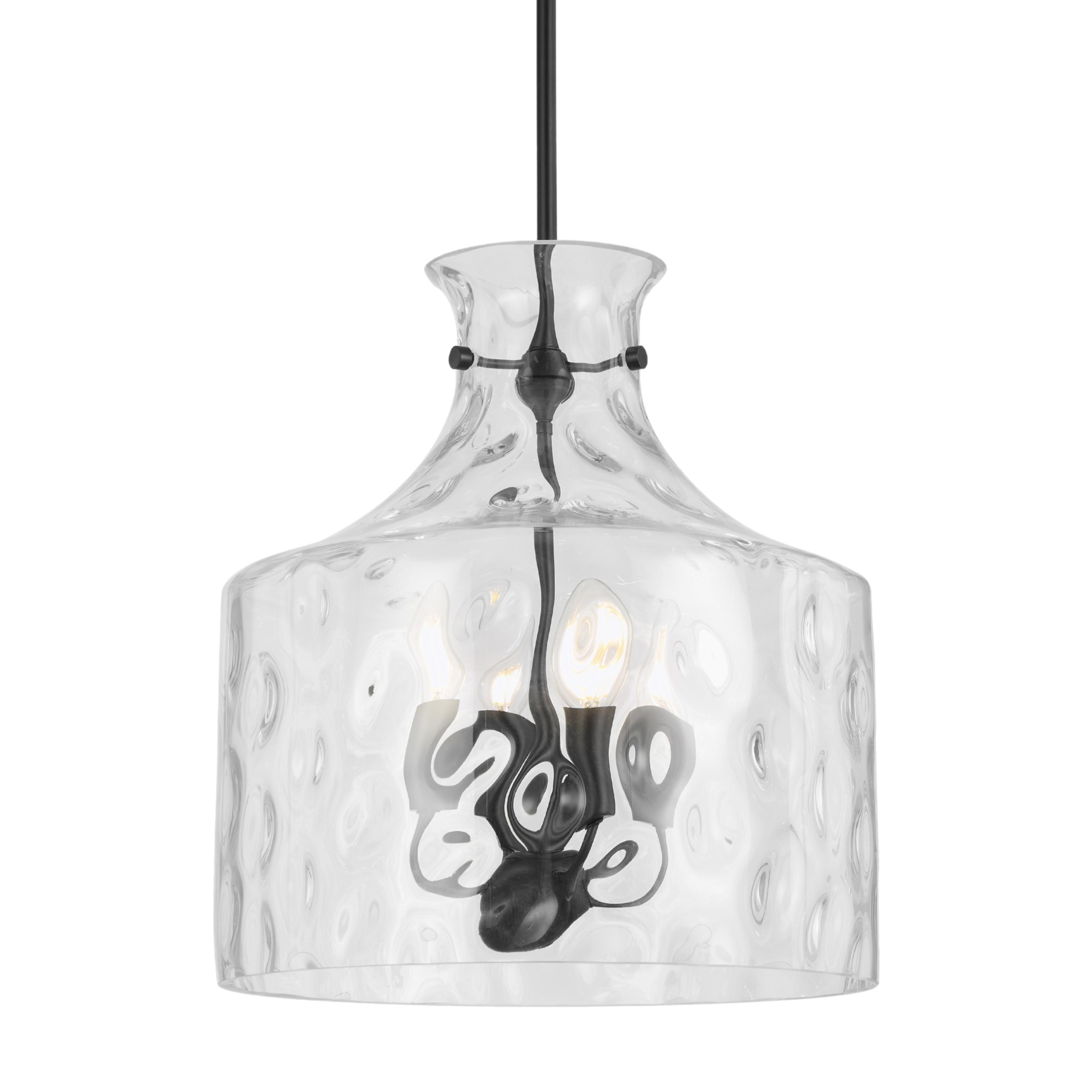 Nampa Matt Black Hammered Glass Quad Light Pendant