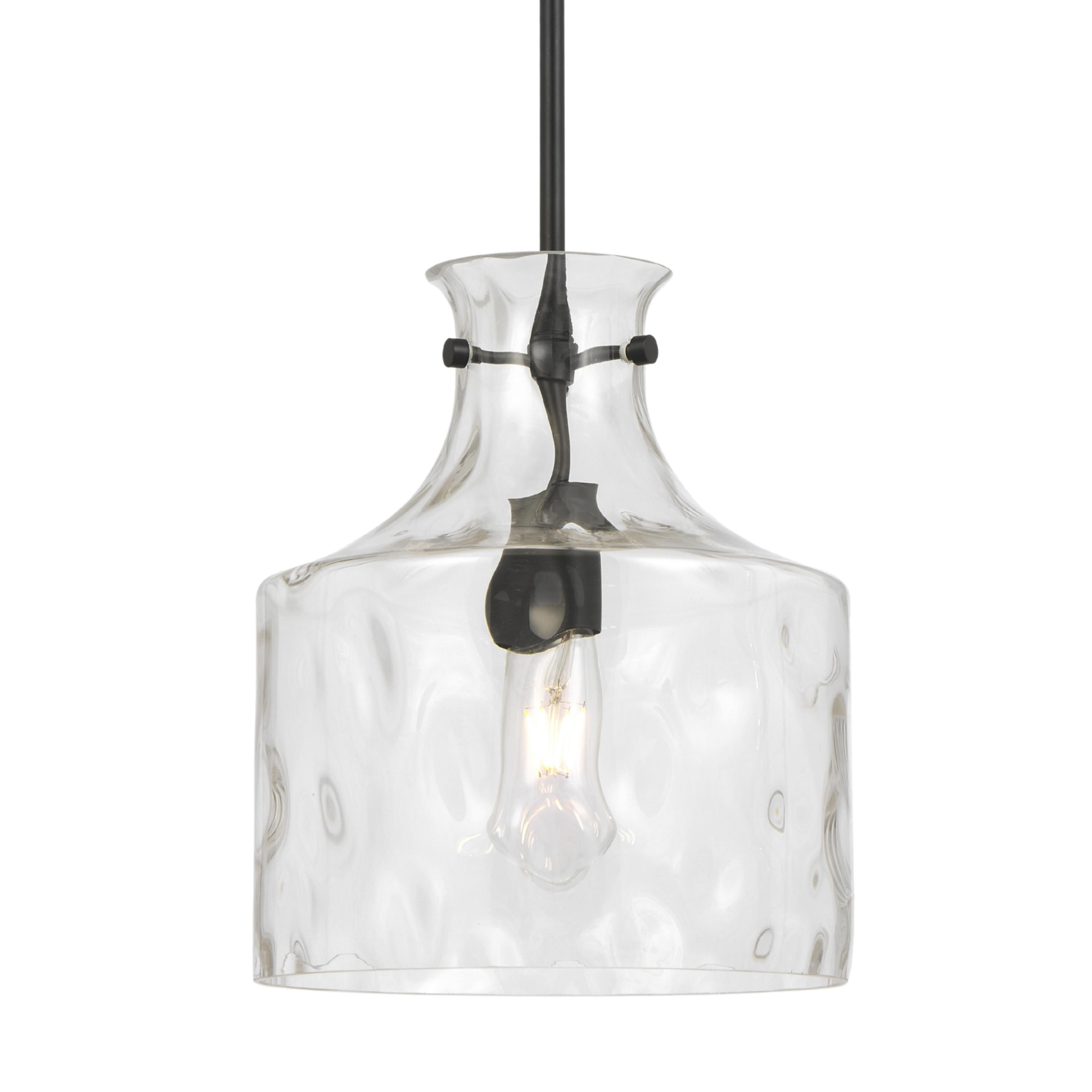 Nampa Matt Black Hammered Glass Solo Pendant Light