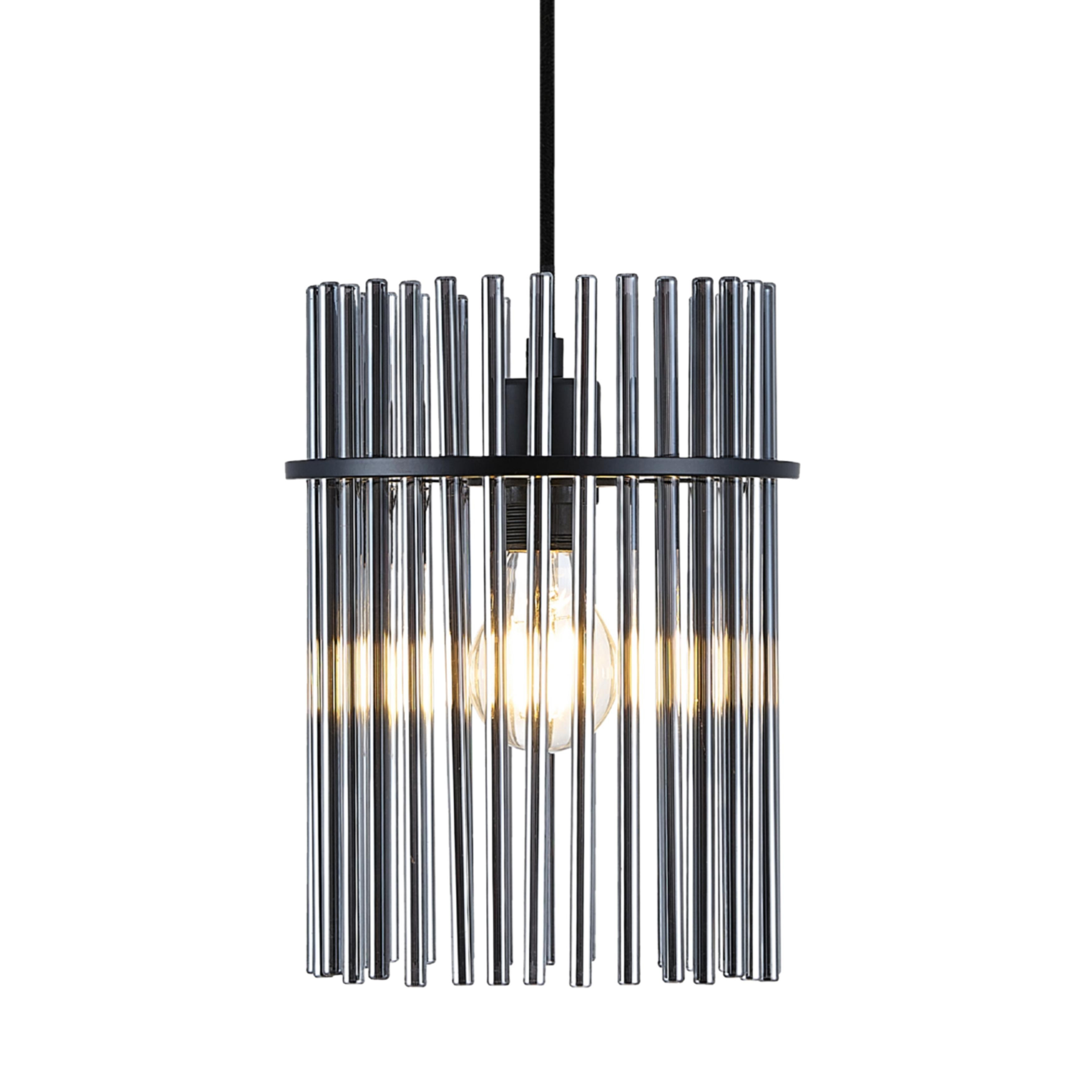 Quincy Smoke Glass Black Narrow Drum Pendant Light