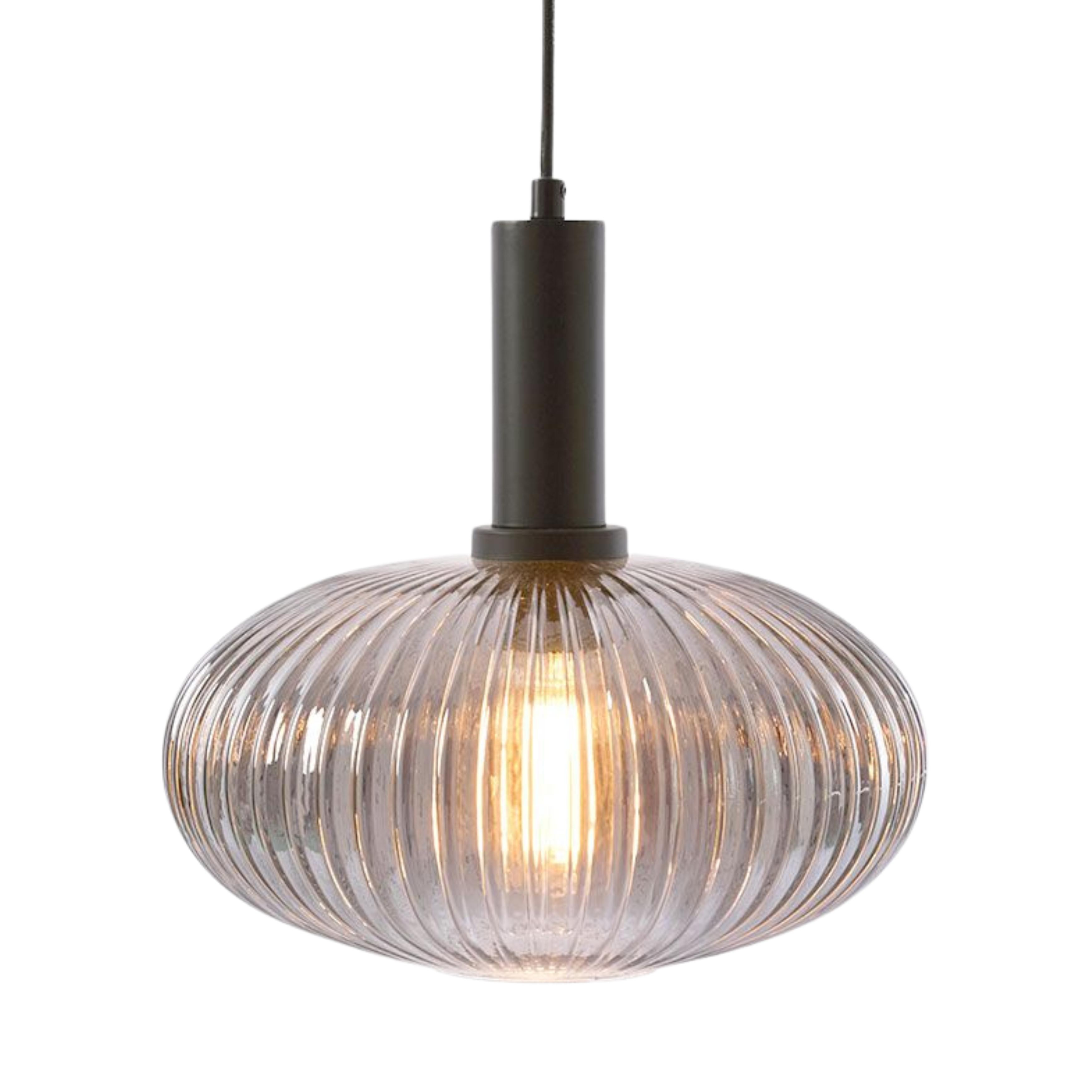 Naryn Smoke Grey Ribbed Glass Pendant Light
