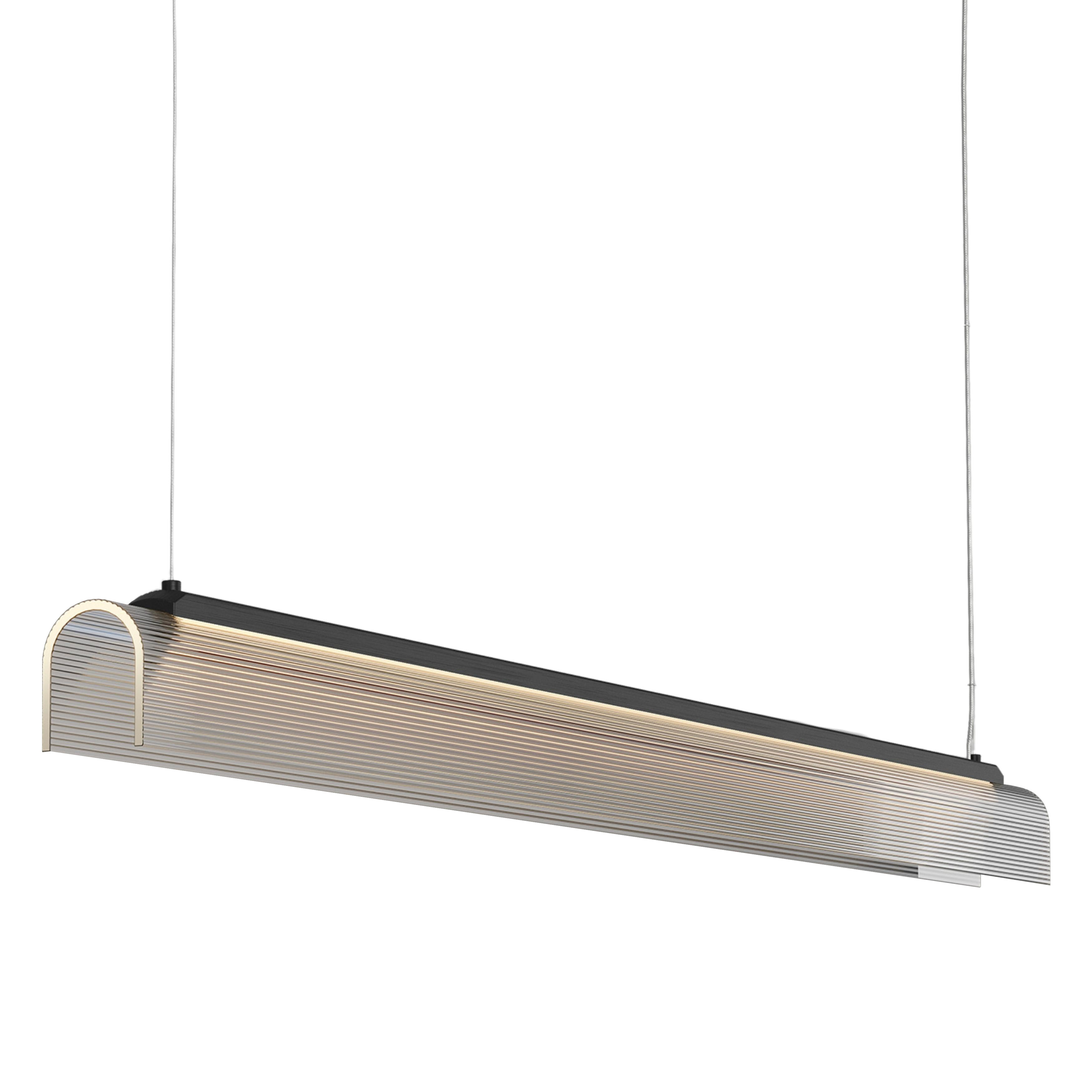 Edge Clear Ribbed Glass Iron Linear Pendant