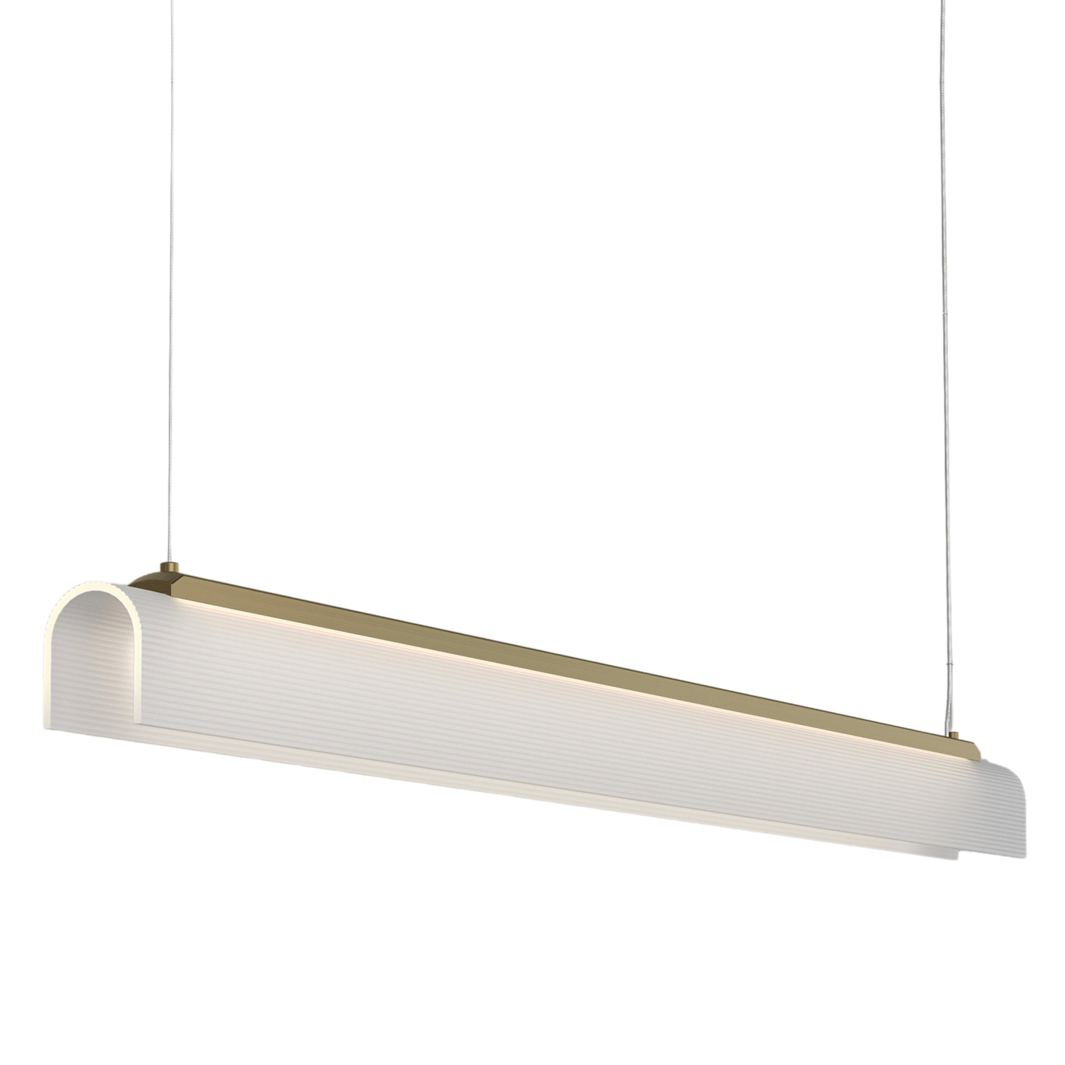 Edge Frosted Ribbed Glass Old Brass Linear Pendant
