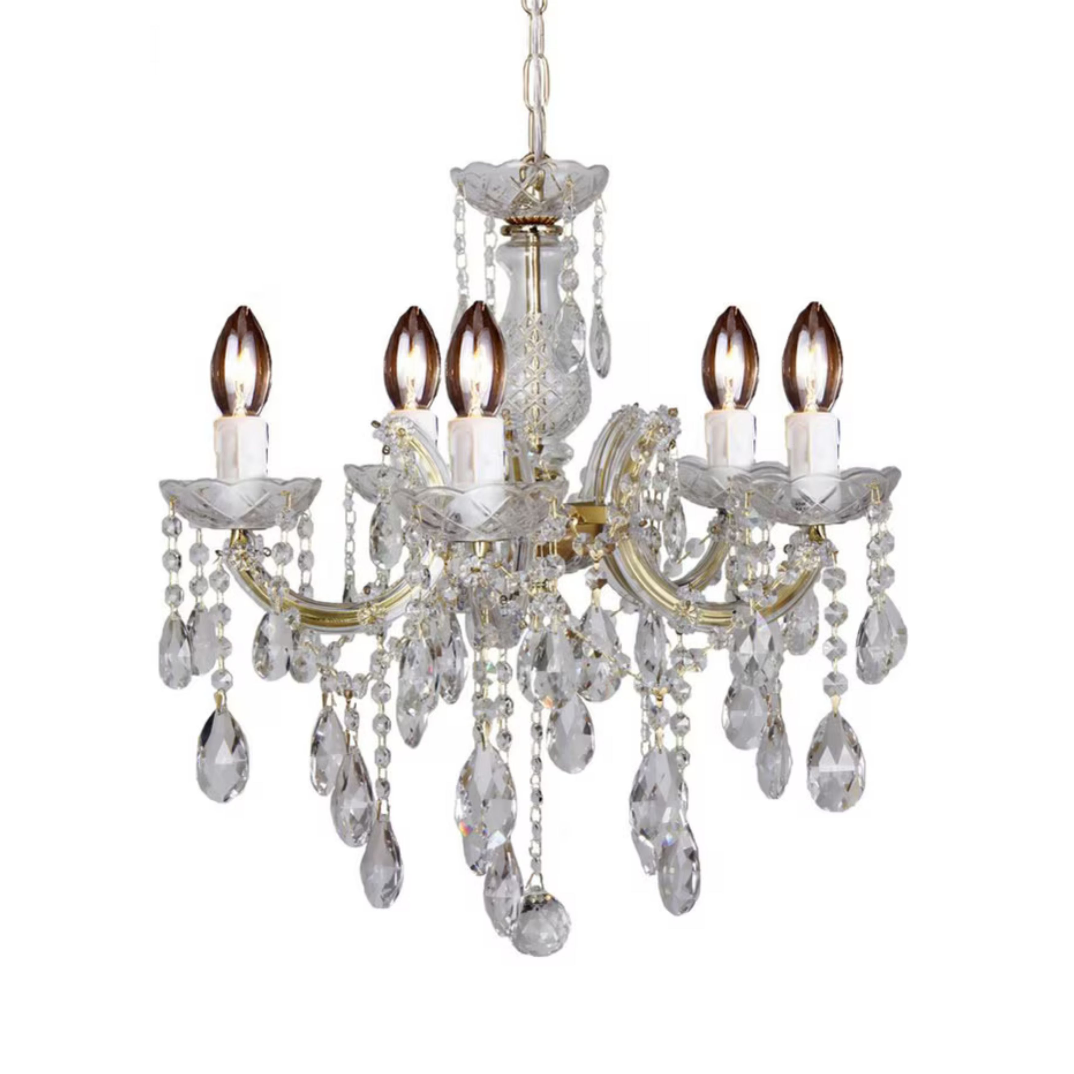 Zurich 5 Light Gold Crystal Drops Chandelier