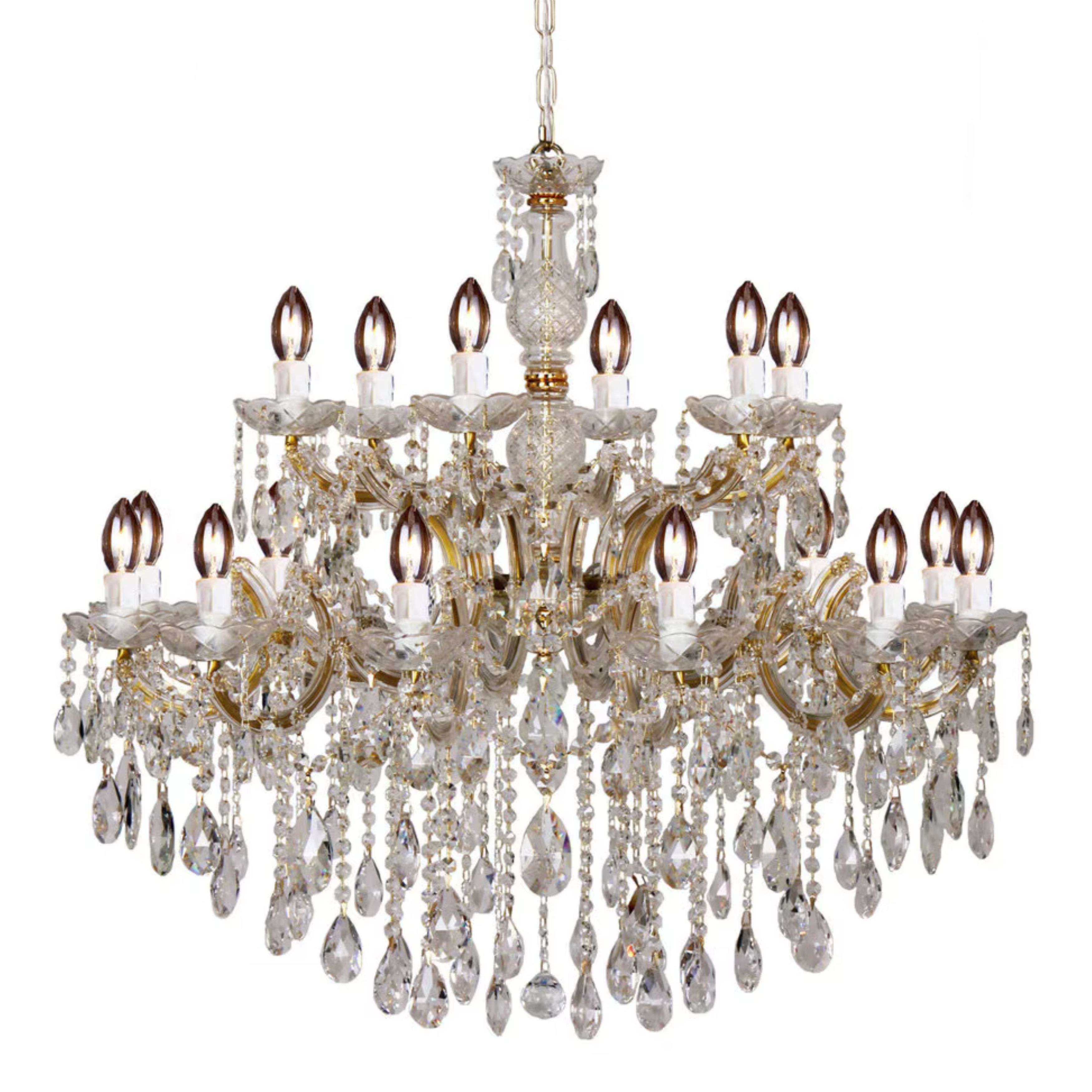 Zurich 18 Light Gold Crystal Drops Chandelier