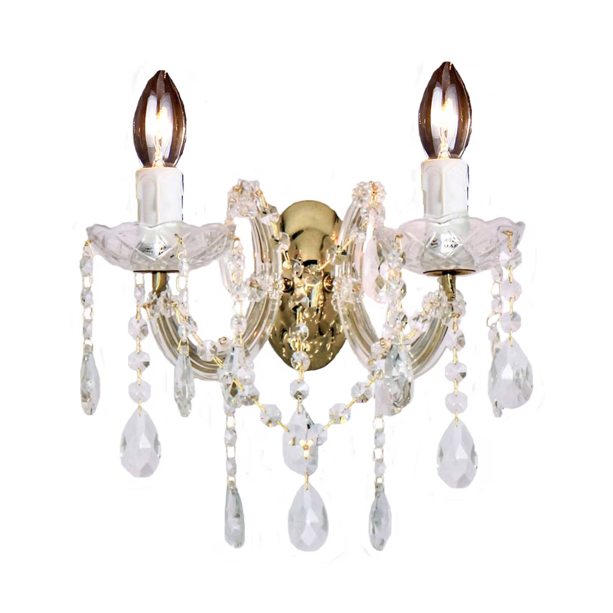 Zurich 2 Light Gold Crystal Drops Wall Light