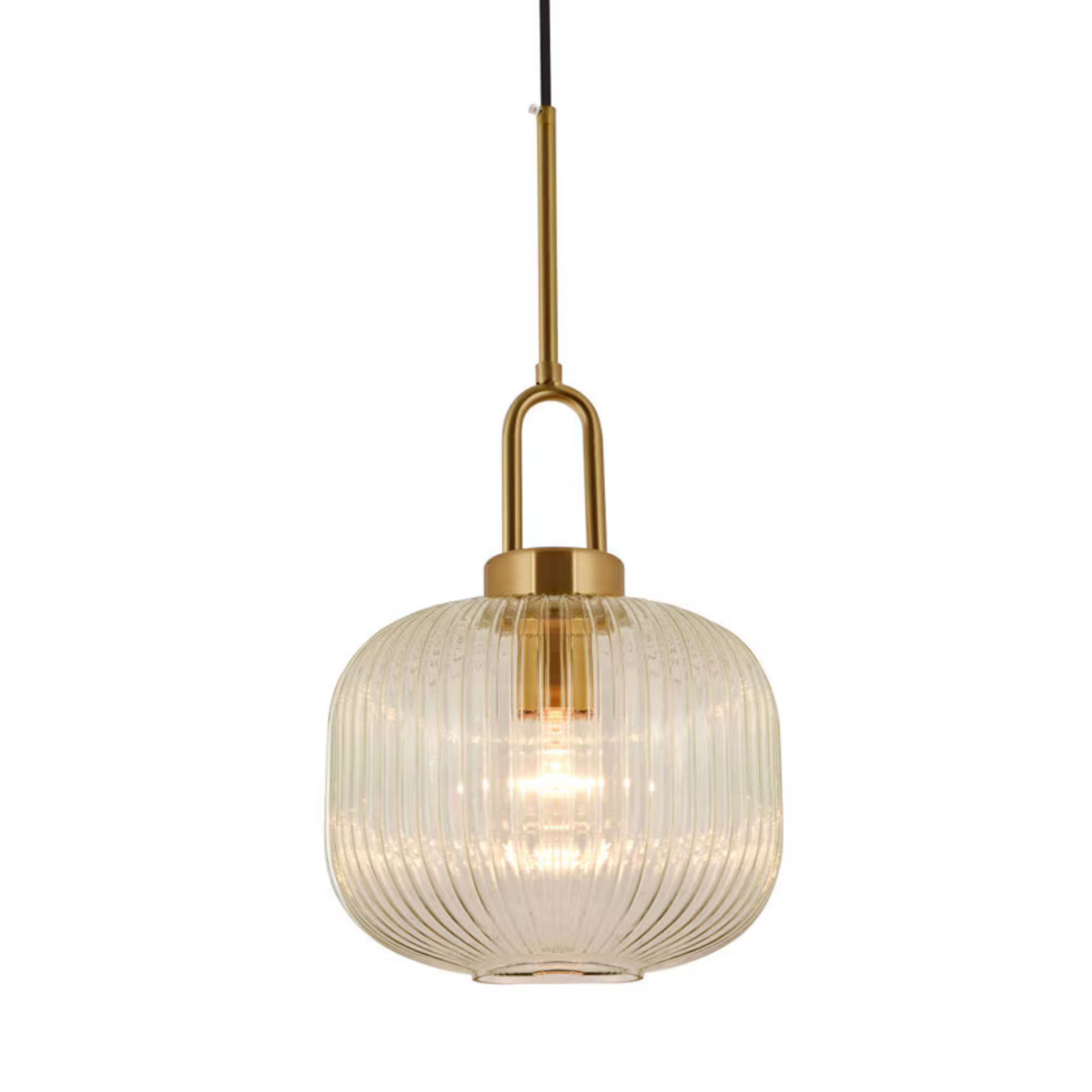 Main Satin Brass Clear Ribbed Glass Pendant Light