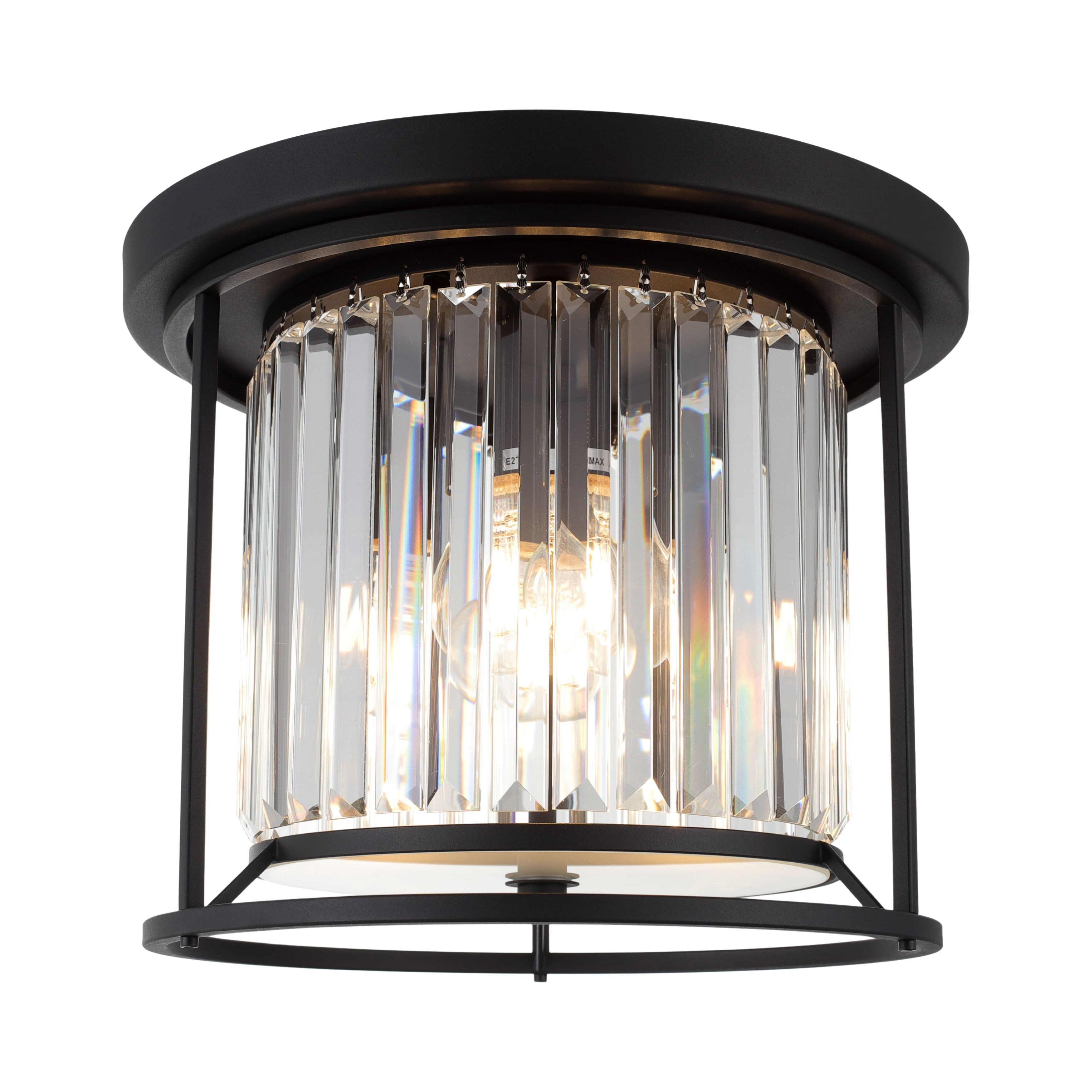 Amelia 3 Light Clear Crystal Prism Black Ceiling Light