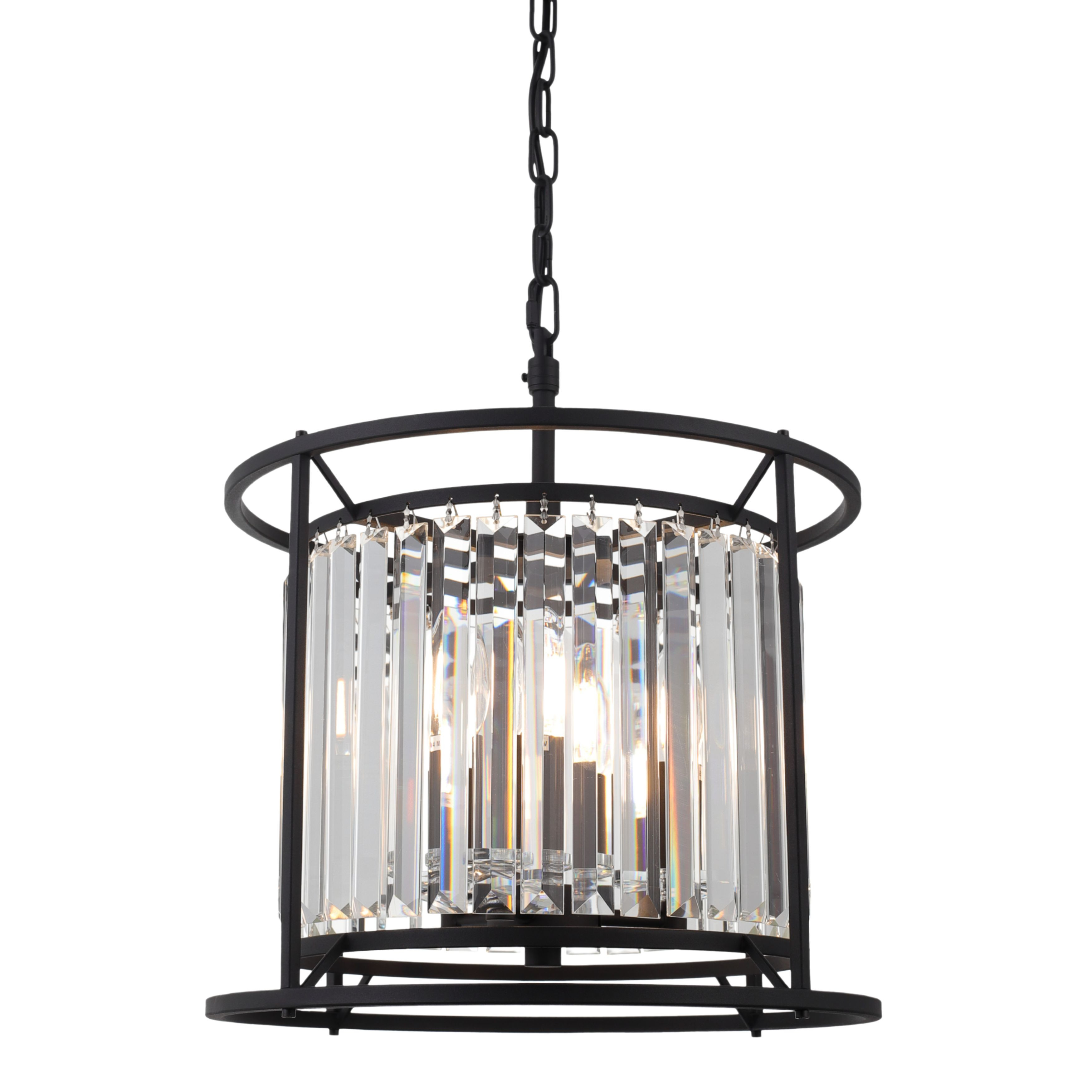 Amelia 3 Light Clear Crystal Prism Black Drum Pendant
