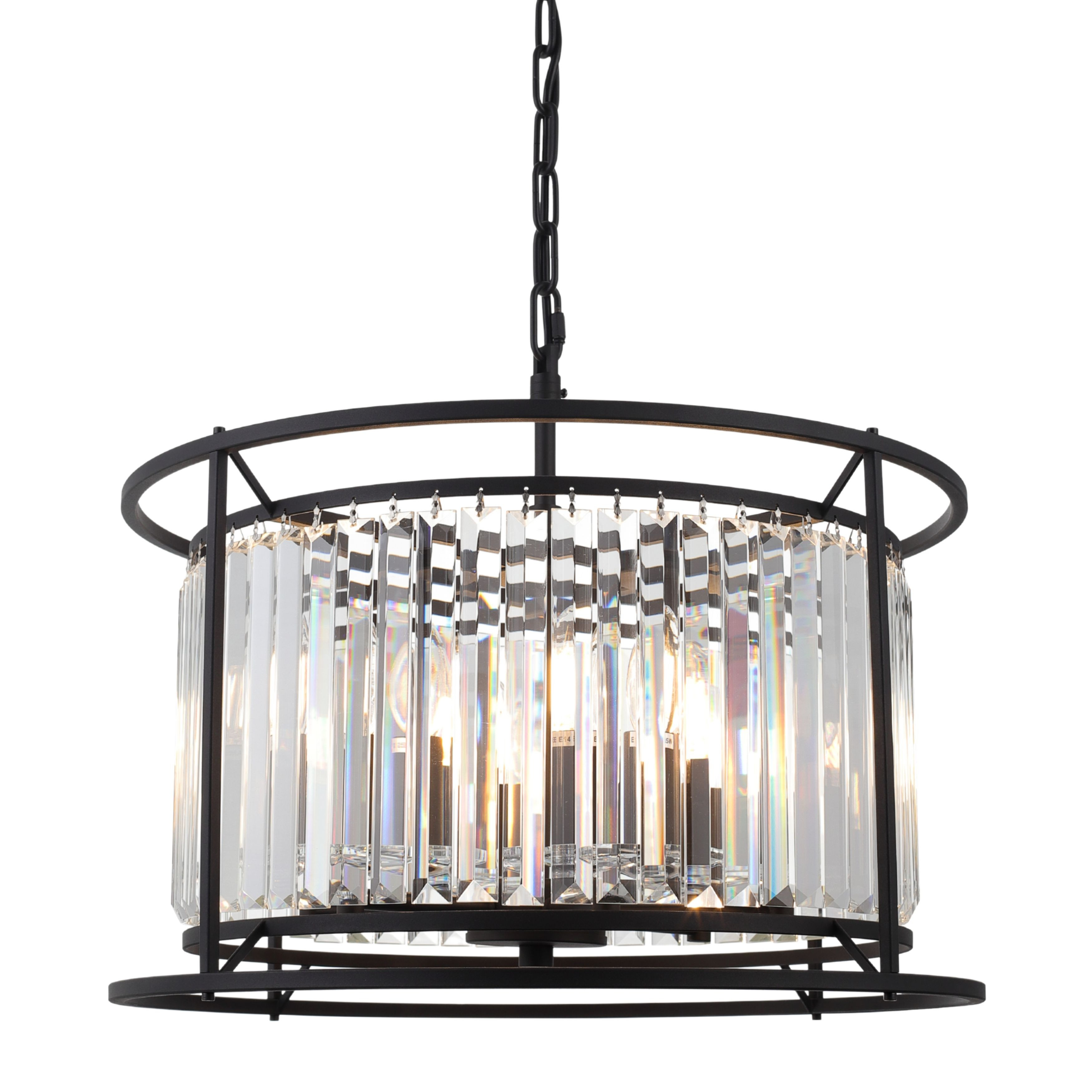Amelia 6 Light Clear Crystal Prism Black Drum Pendant