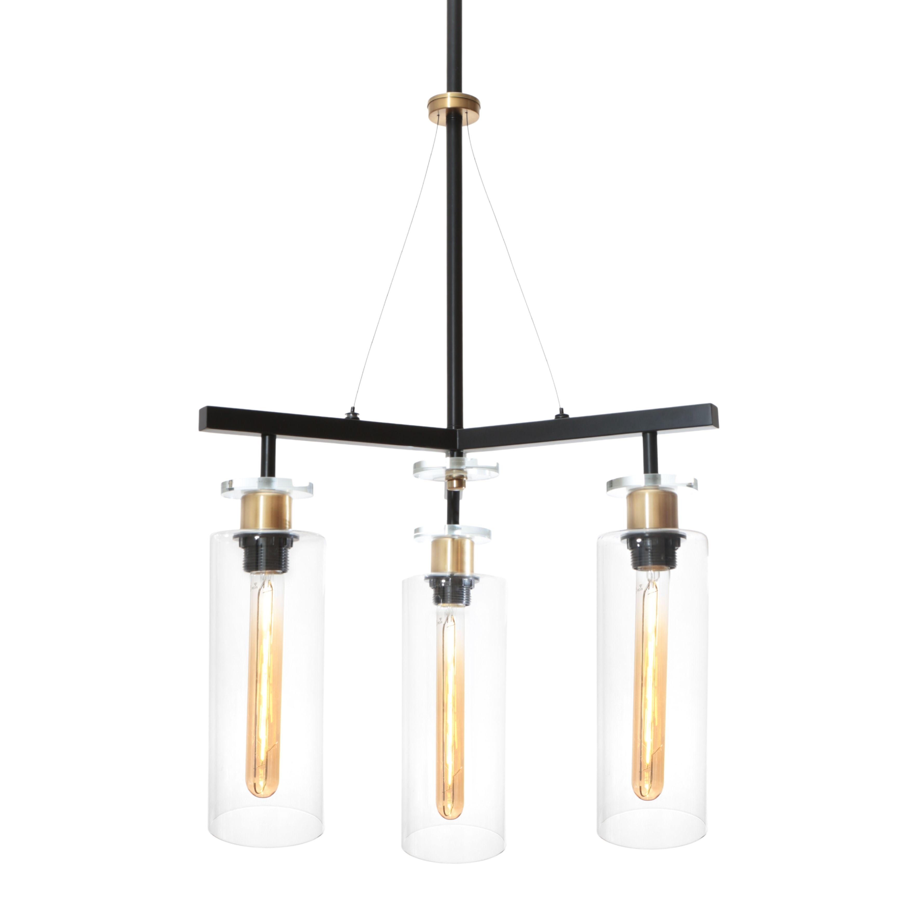Bourne 3 Light Black Gold Clear Glass Pendant