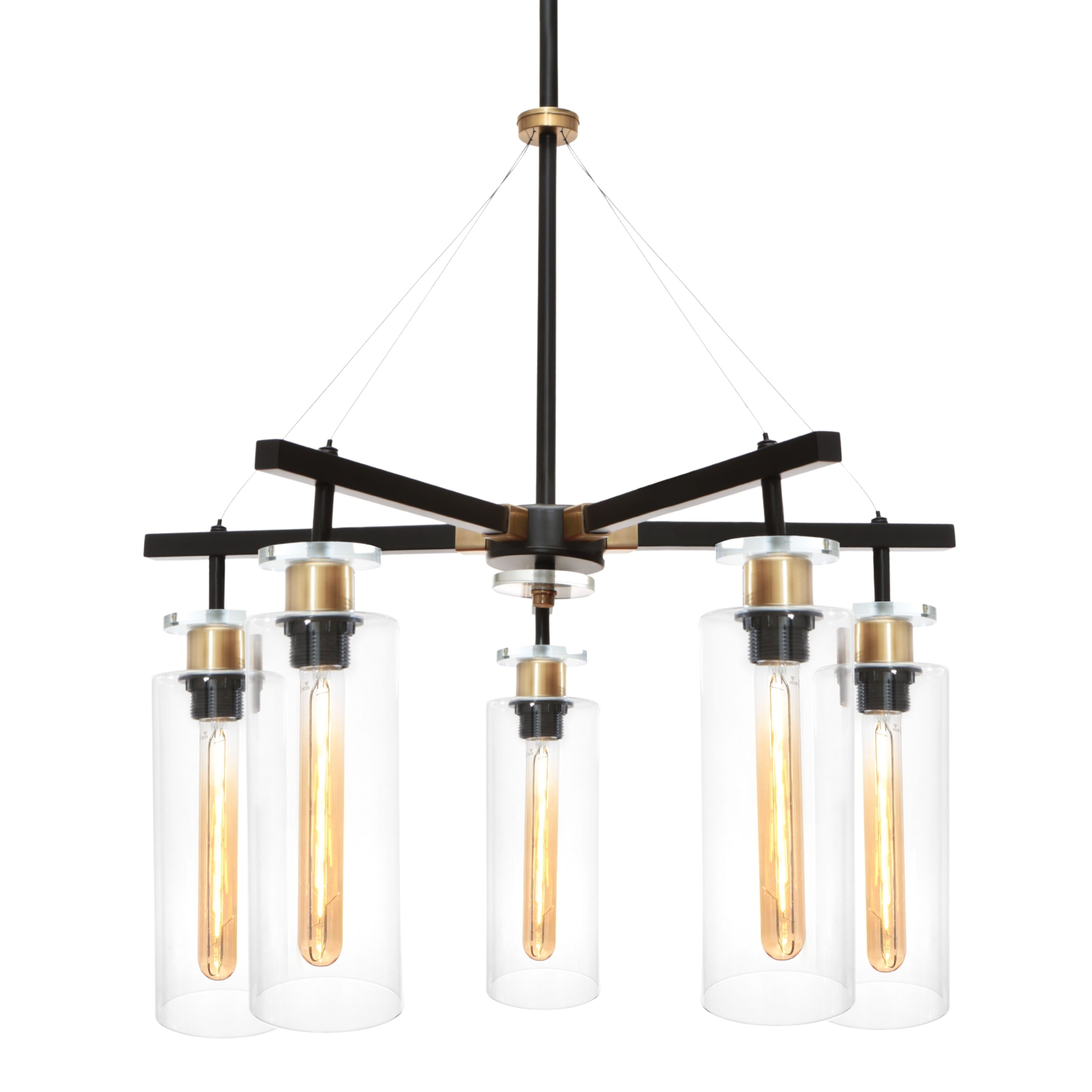 Bourne 5 Light Black Gold Clear Glass Pendant