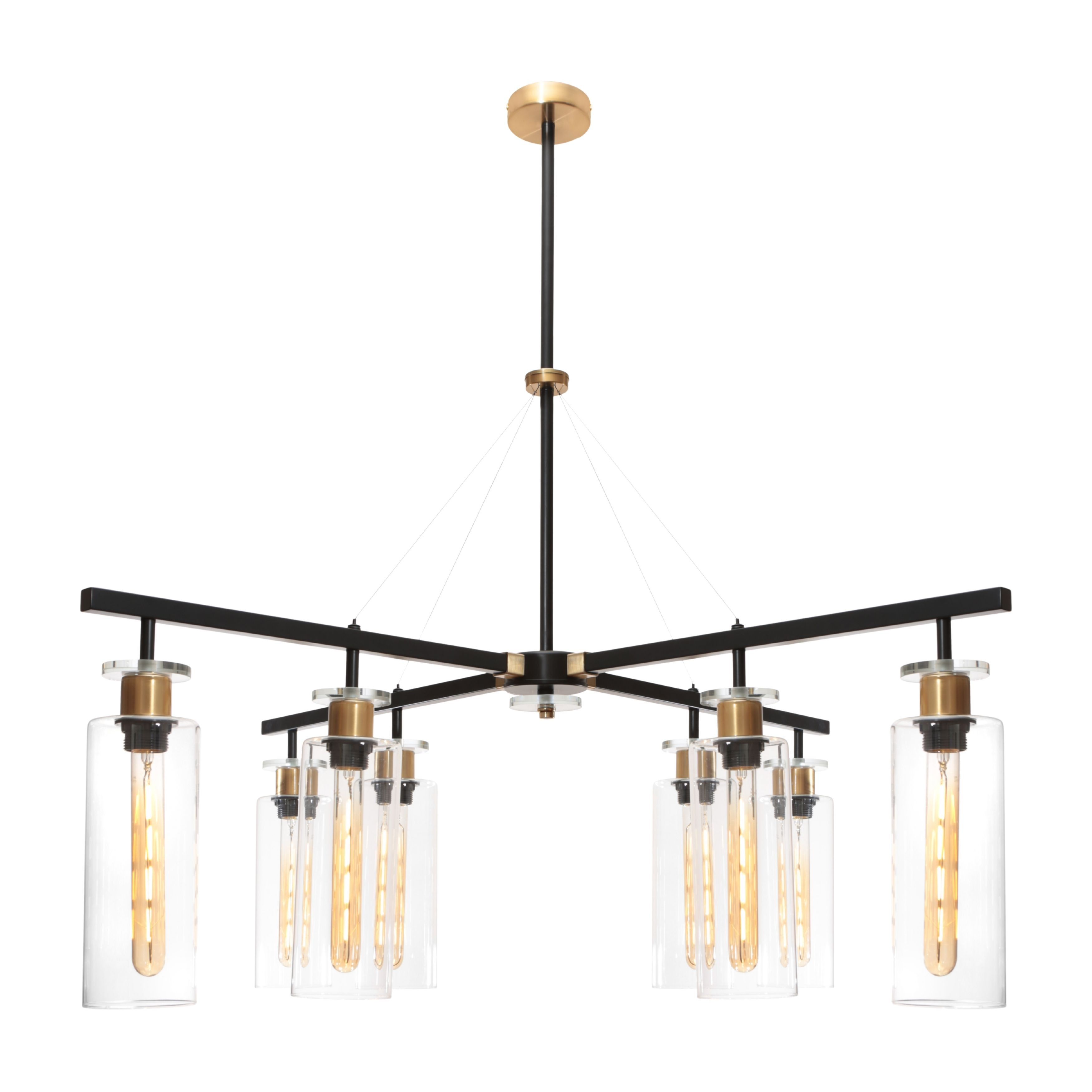 Bourne 8 Light Black Gold Clear Glass Pendant