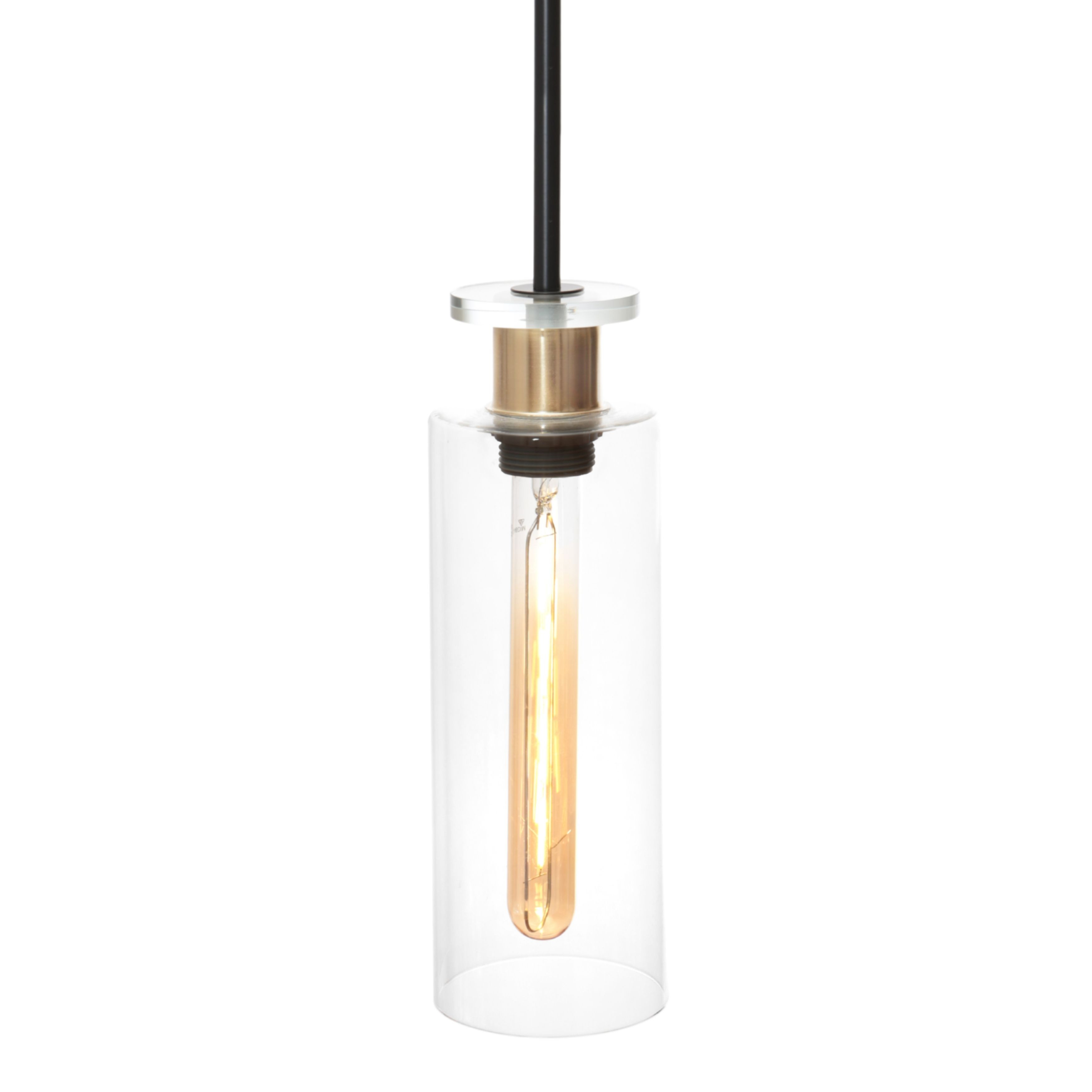 Bourne Black Gold Clear Glass Cylinder Pendant Light