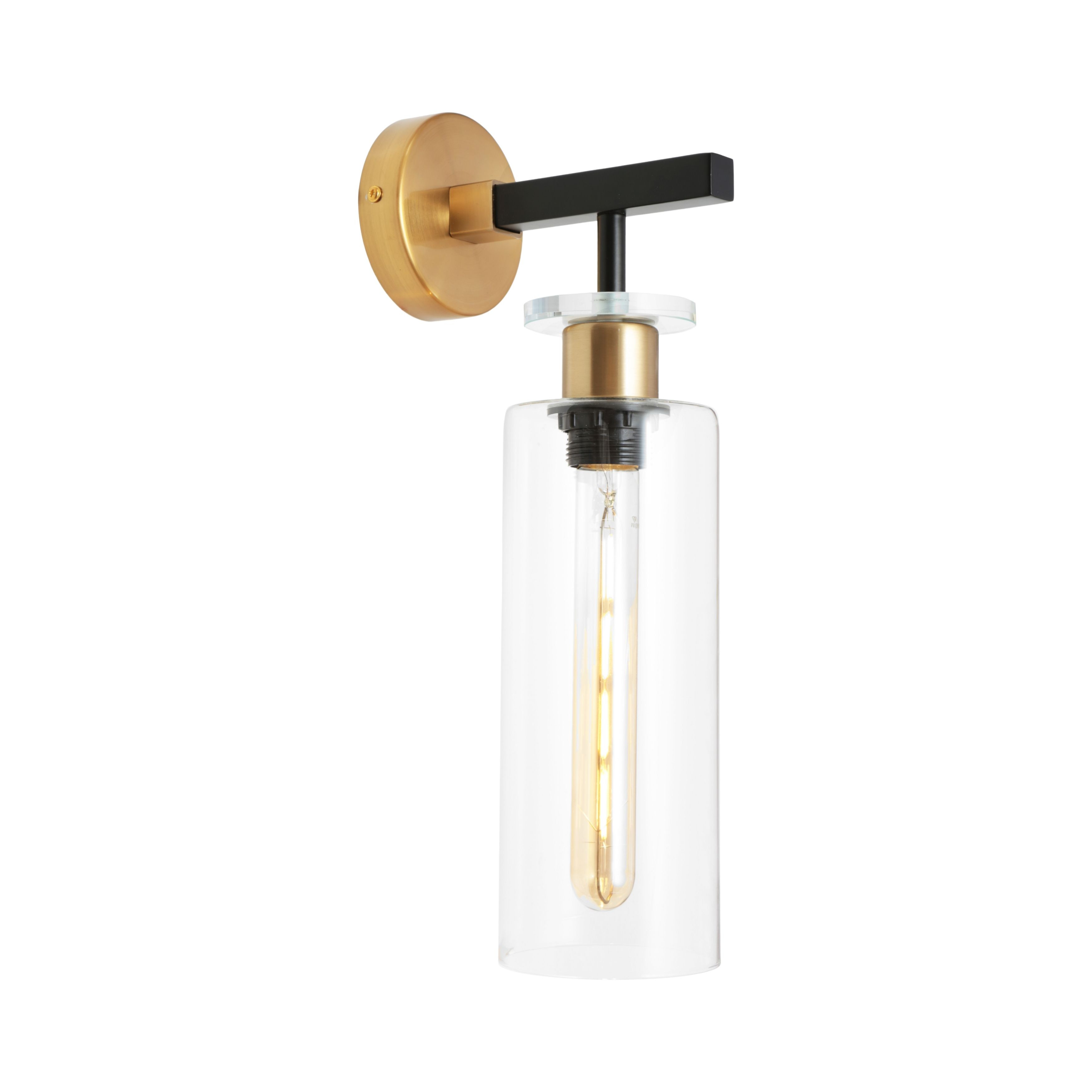 Bourne Black Gold Clear Glass Wall Light