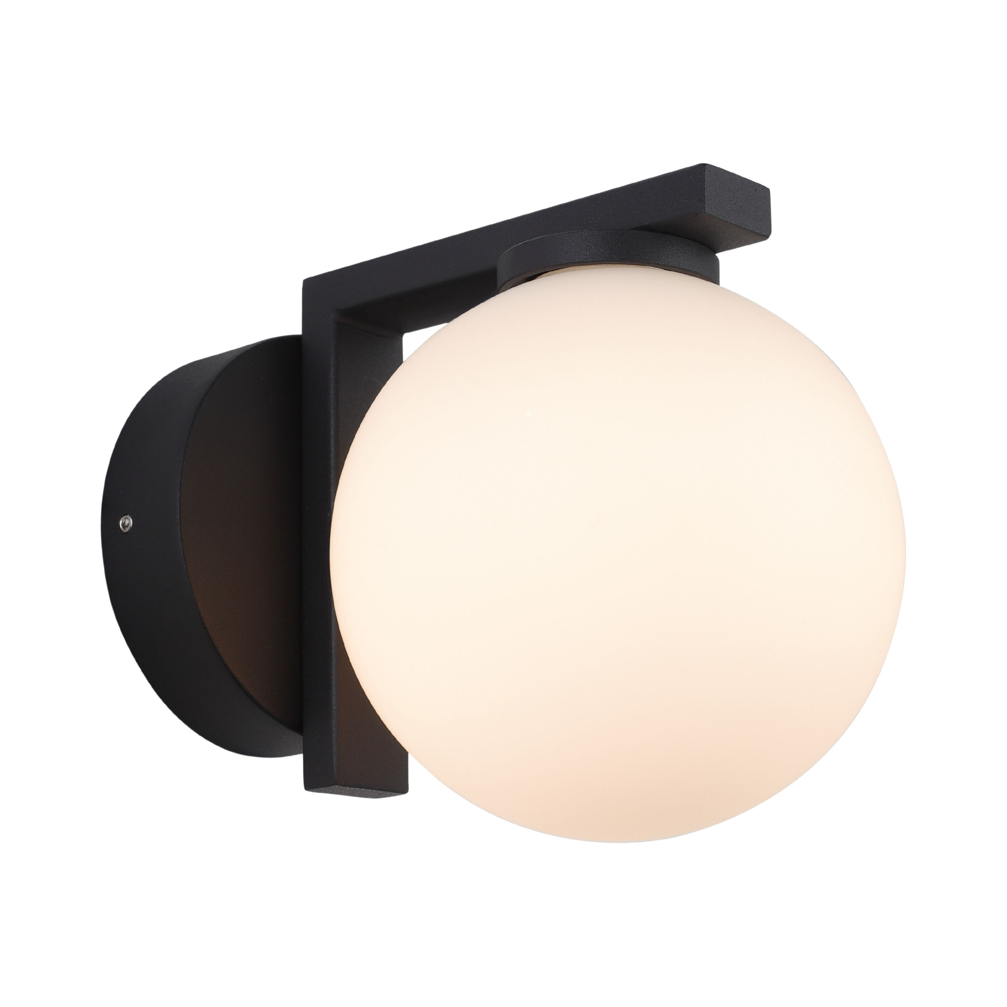 Elin IP44 Matt Opal Glass Black Metal Wall Light