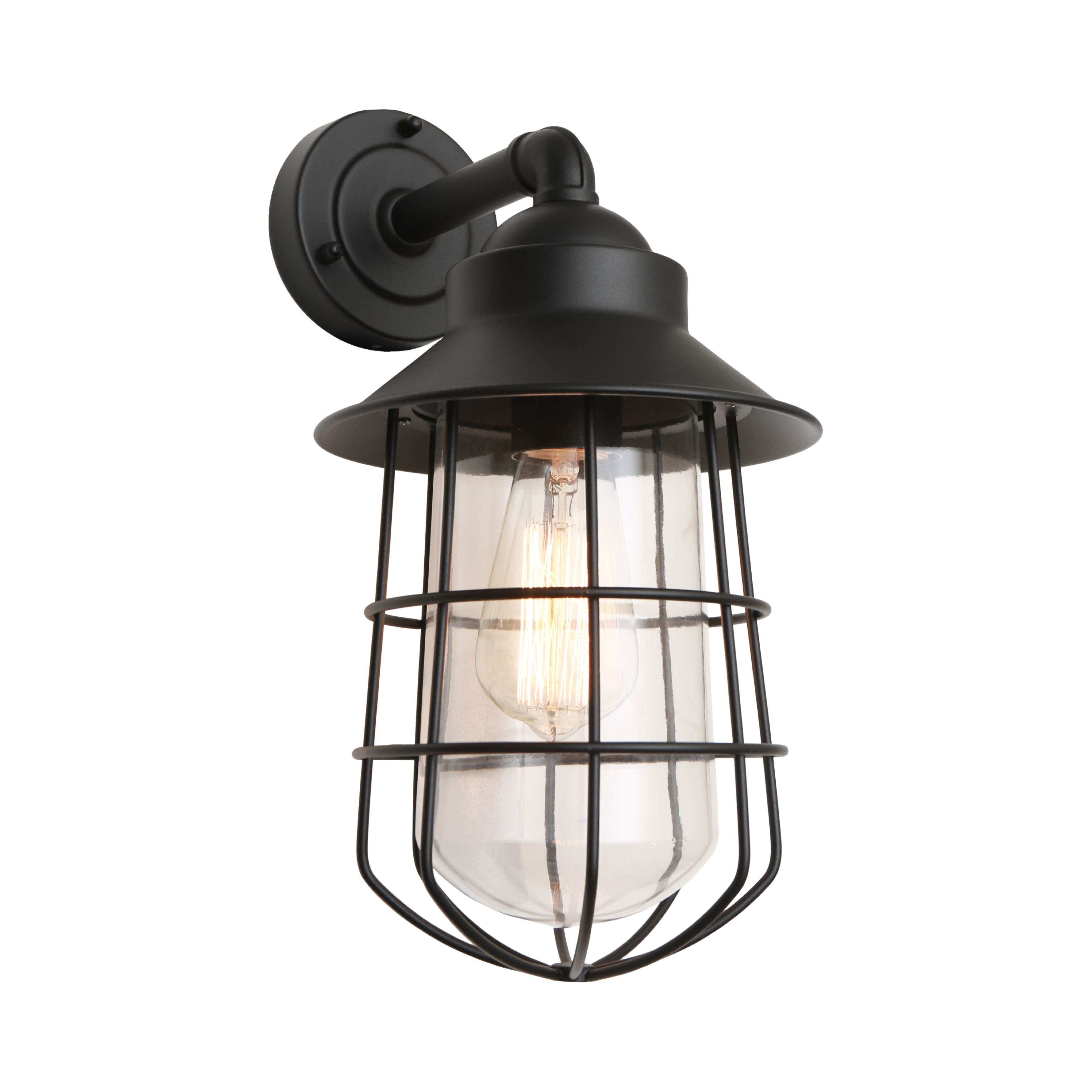 Lincoln Exterior Black Caged Wall Lamp