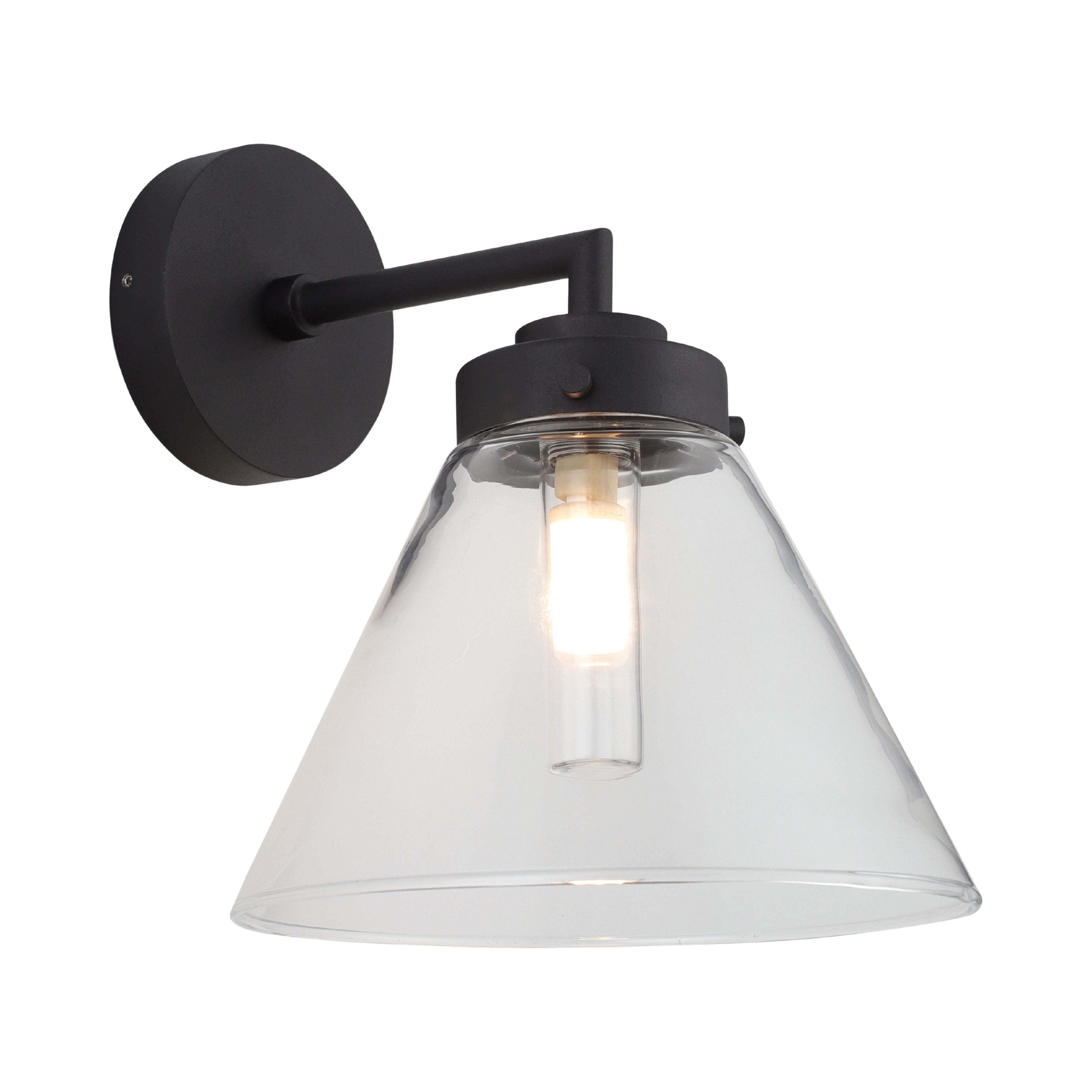 Matisse IP44 Black Metal Clear Cone Glass Wall Light