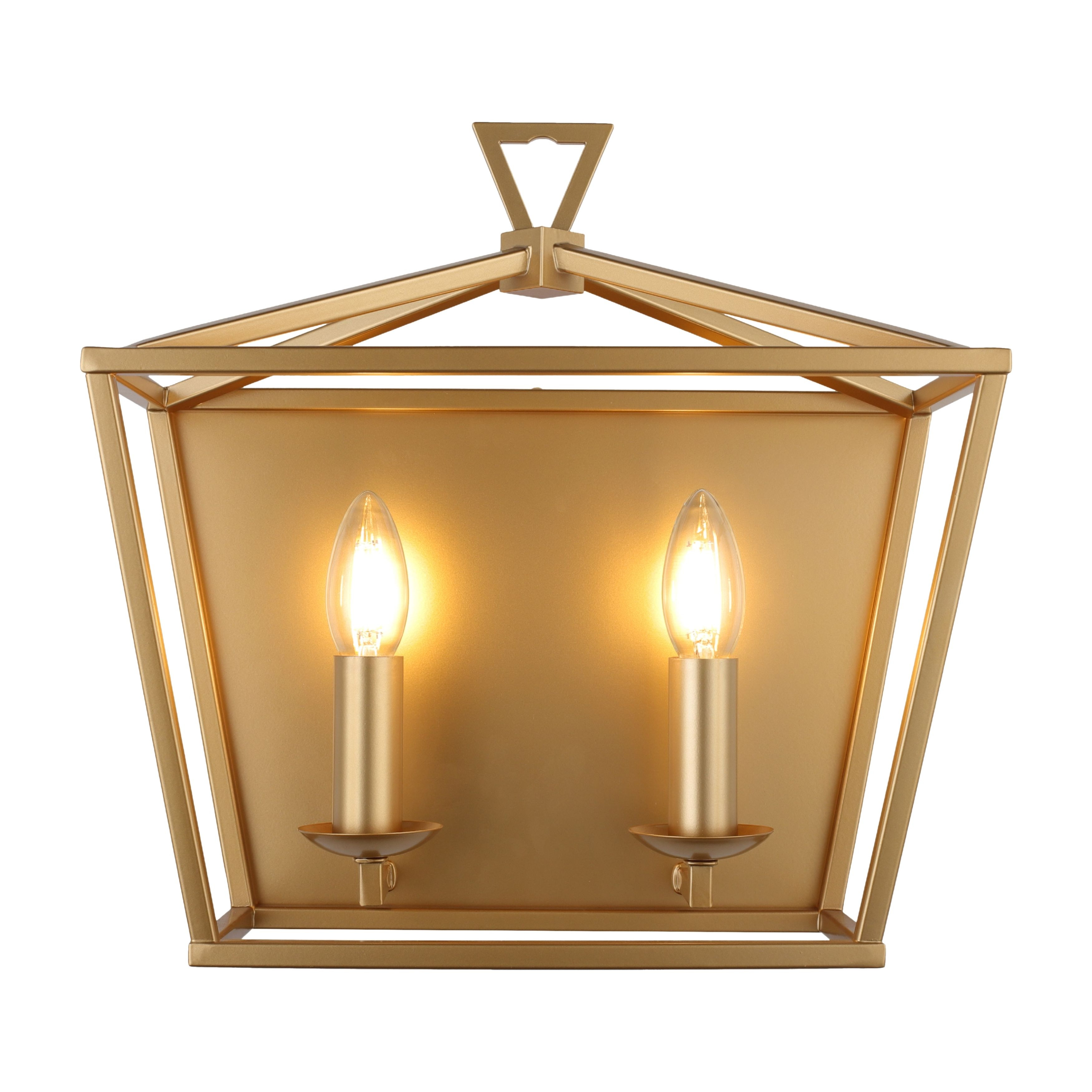 Perigan 2 Light Gold Lantern Wall Light