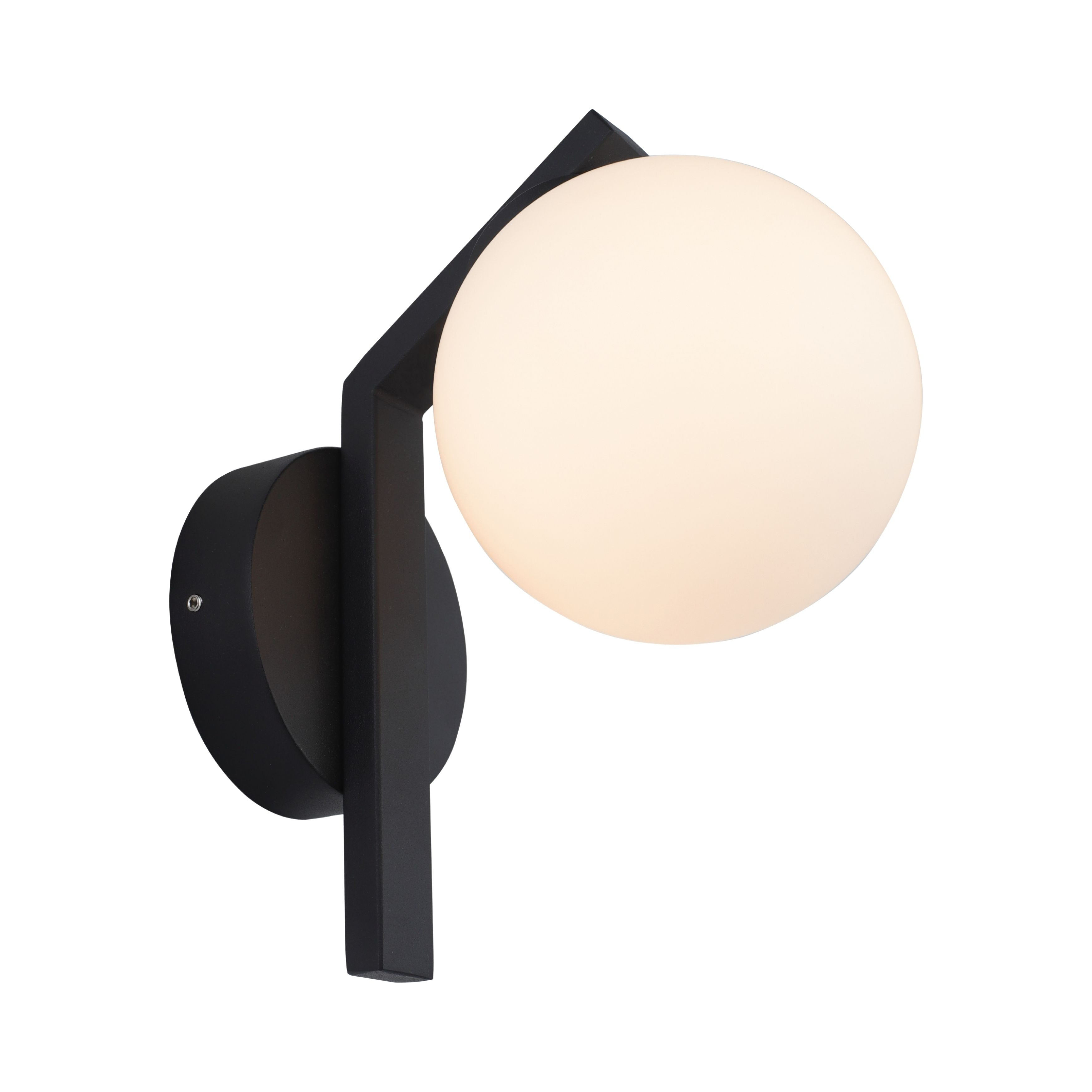 Rayna IP44 Matt Opal Glass Black Wall Light