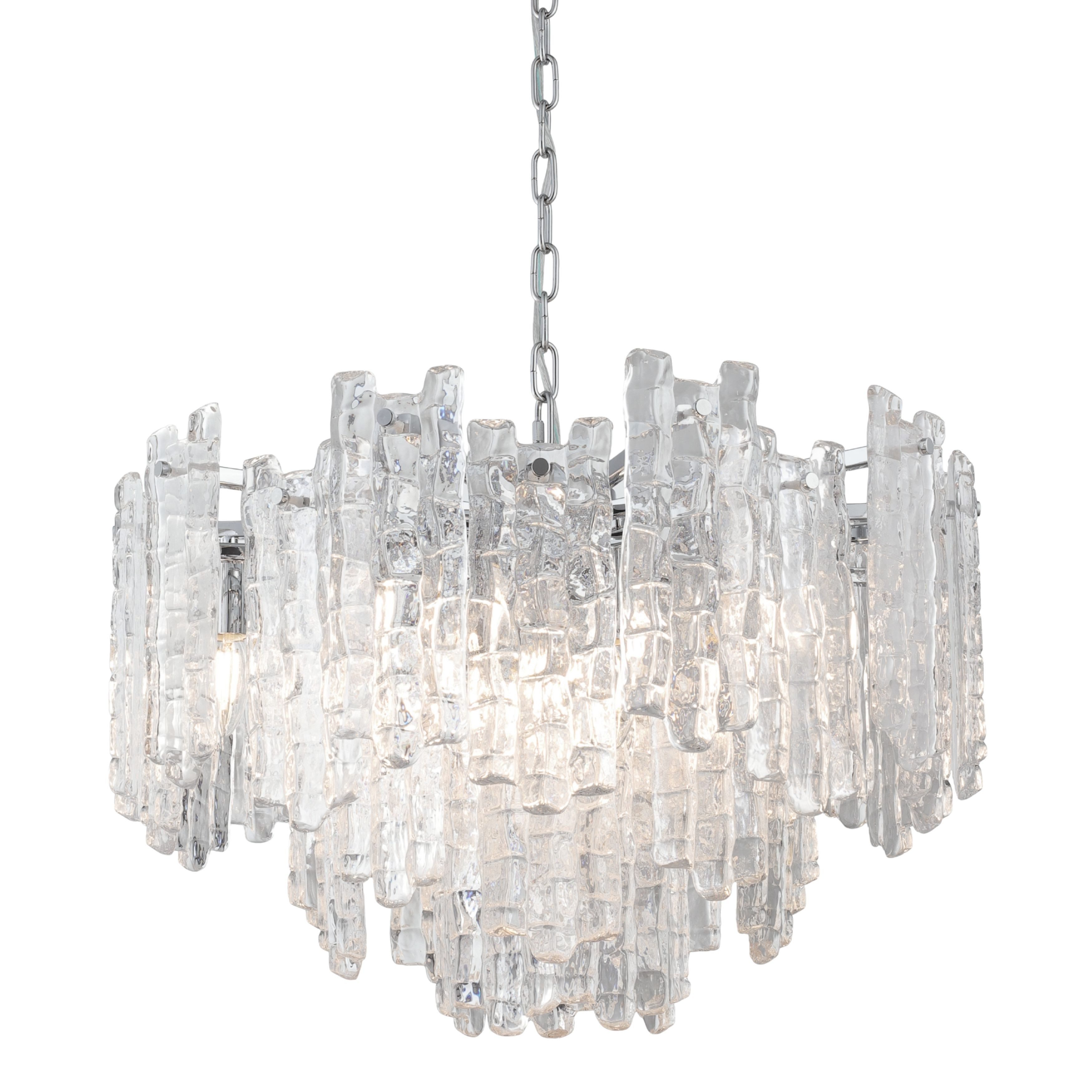 Riviera 10 Light Clear Ice Glass Chrome Pendant Light