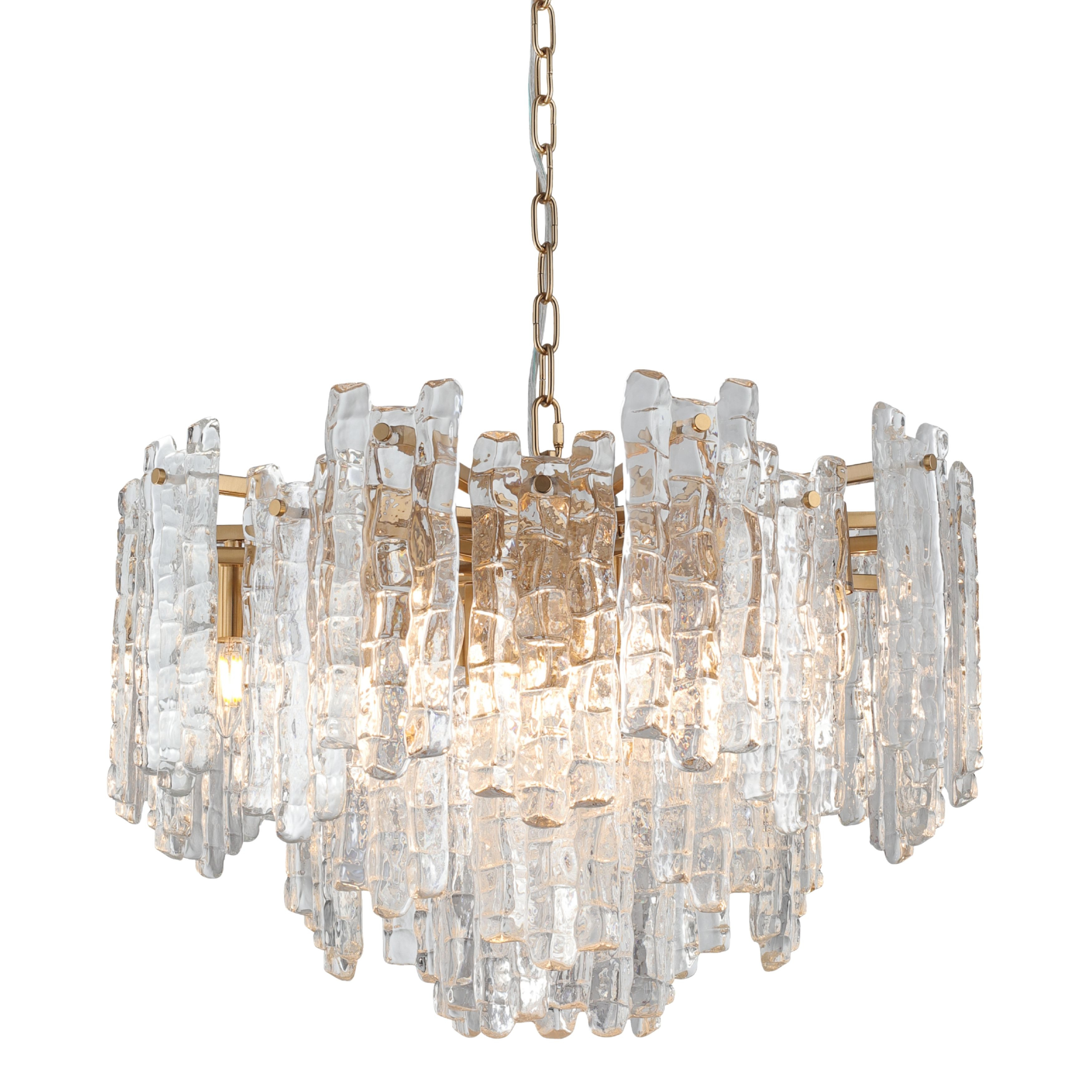 Riviera 10 Light Clear Ice Glass Gold Pendant Light