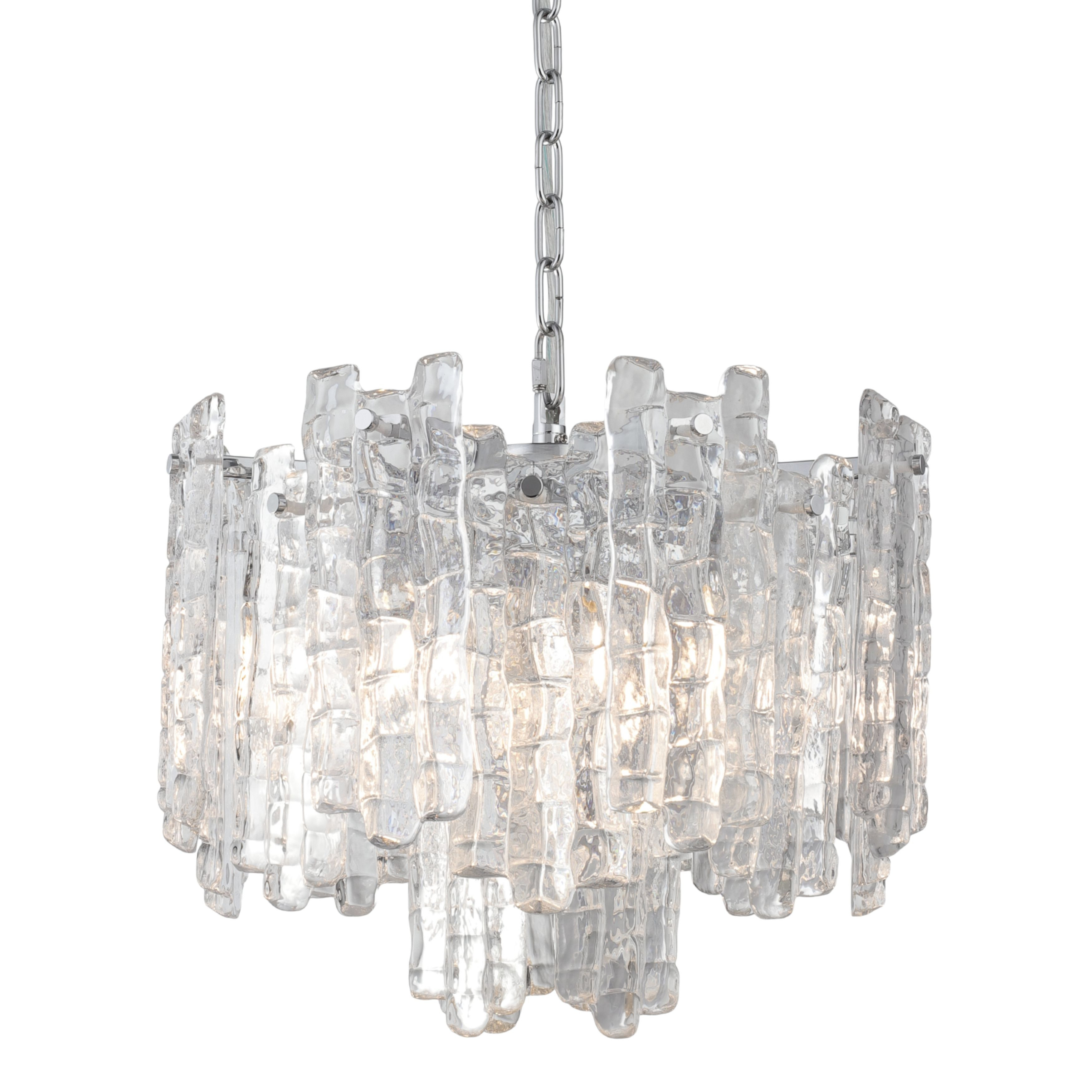 Riviera 5 Light Clear Ice Glass Chrome Pendant Light