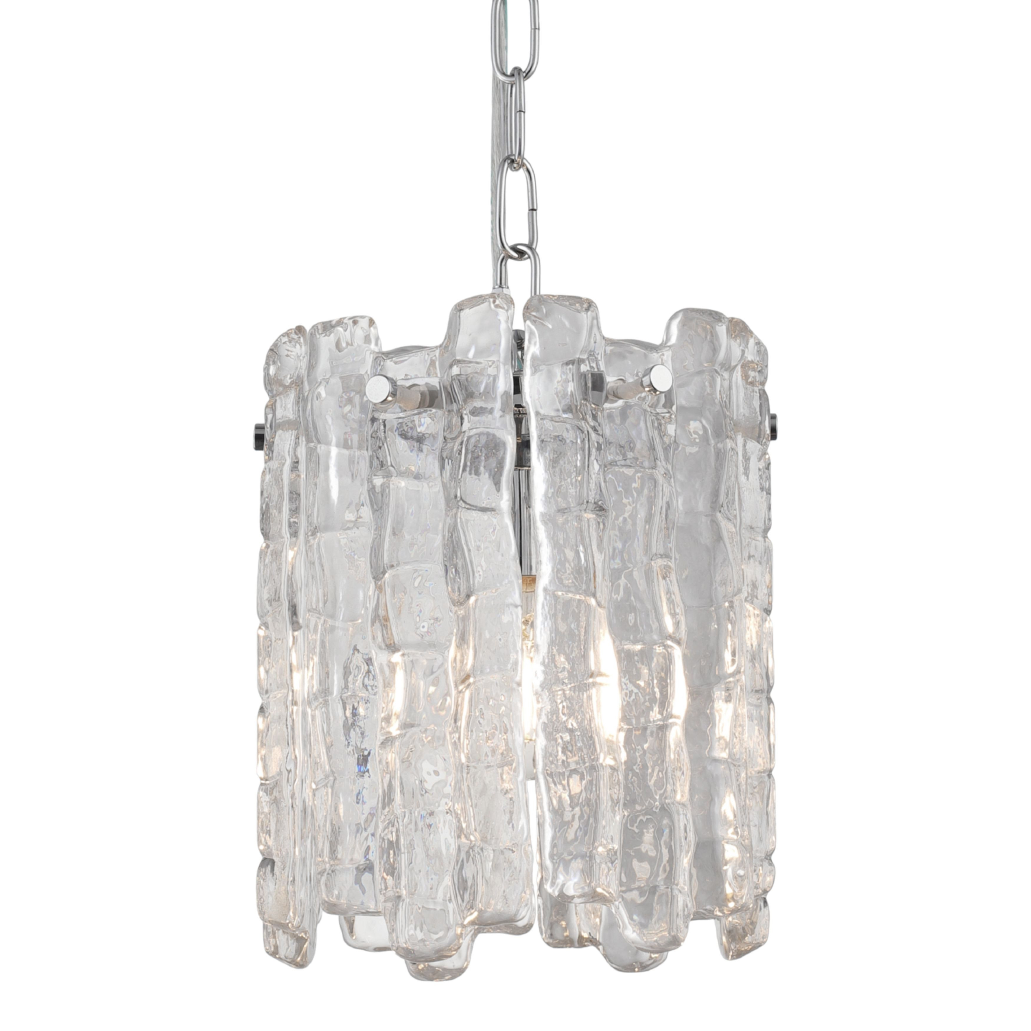 Riviera Clear Ice Glass Chrome Pendant Light