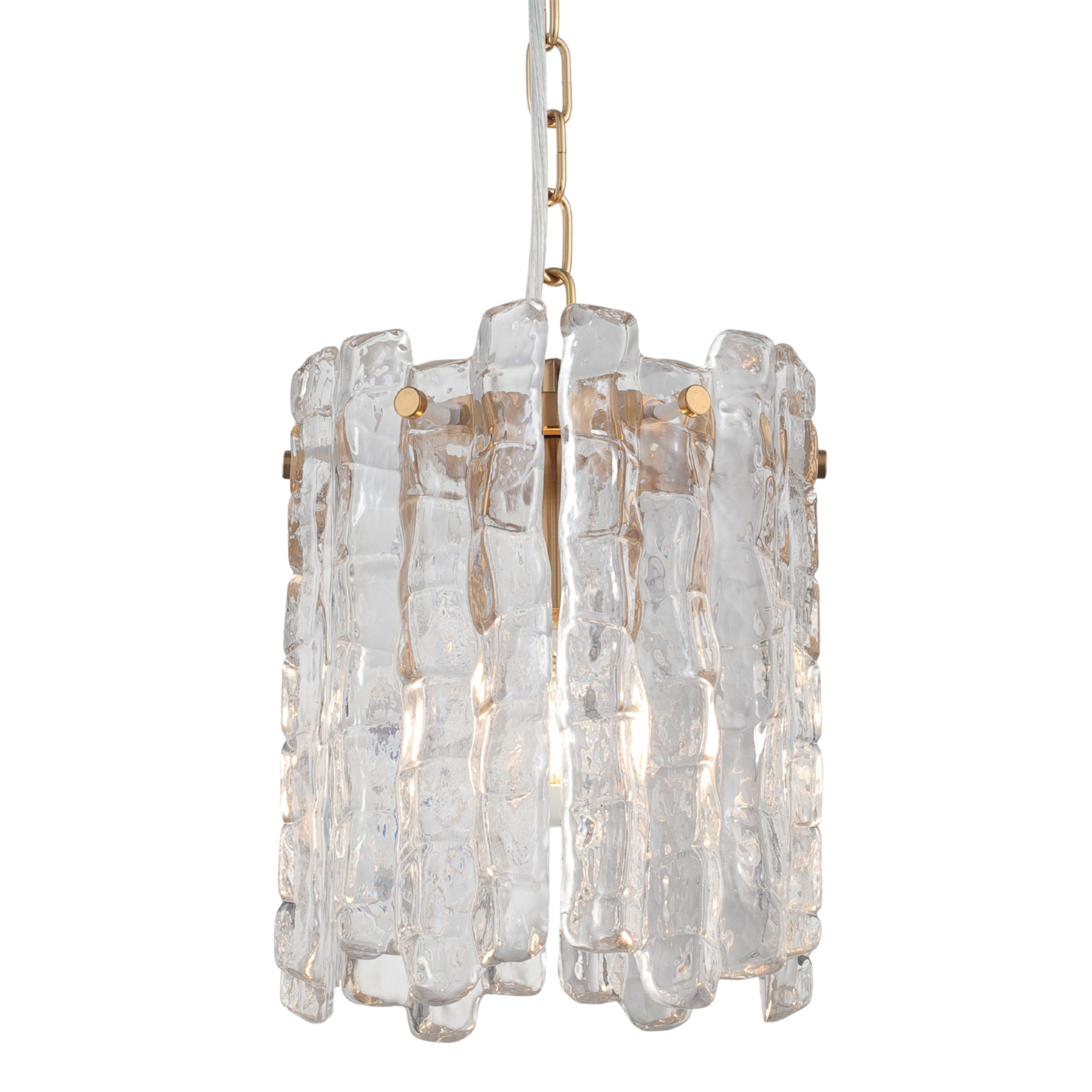 Riviera Clear Ice Glass Gold Pendant Light
