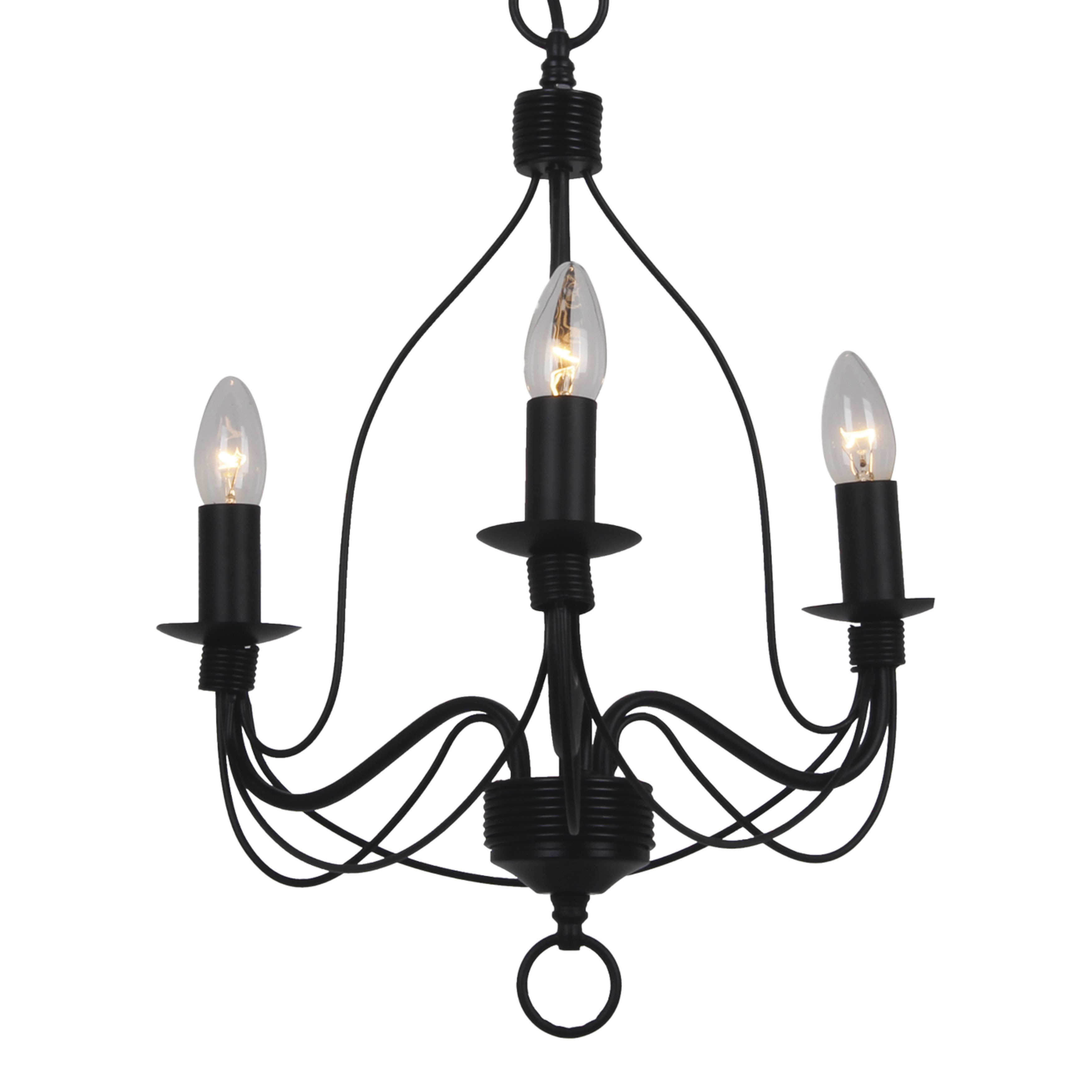 Candice 3 Light Traditional Black Candle Chandelier