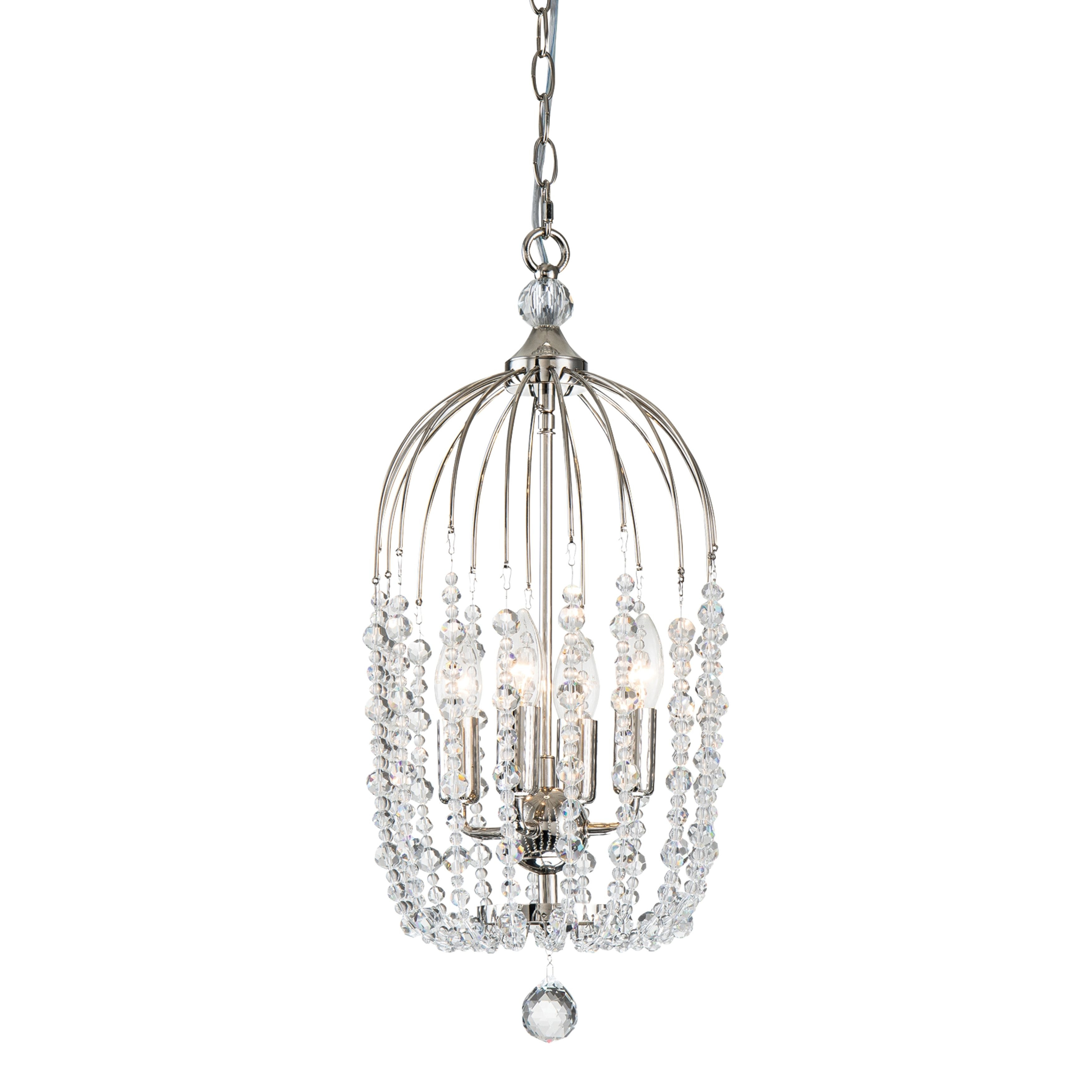 Evelyn 4 Light Polished Nickel Basket Crystal Chandelier