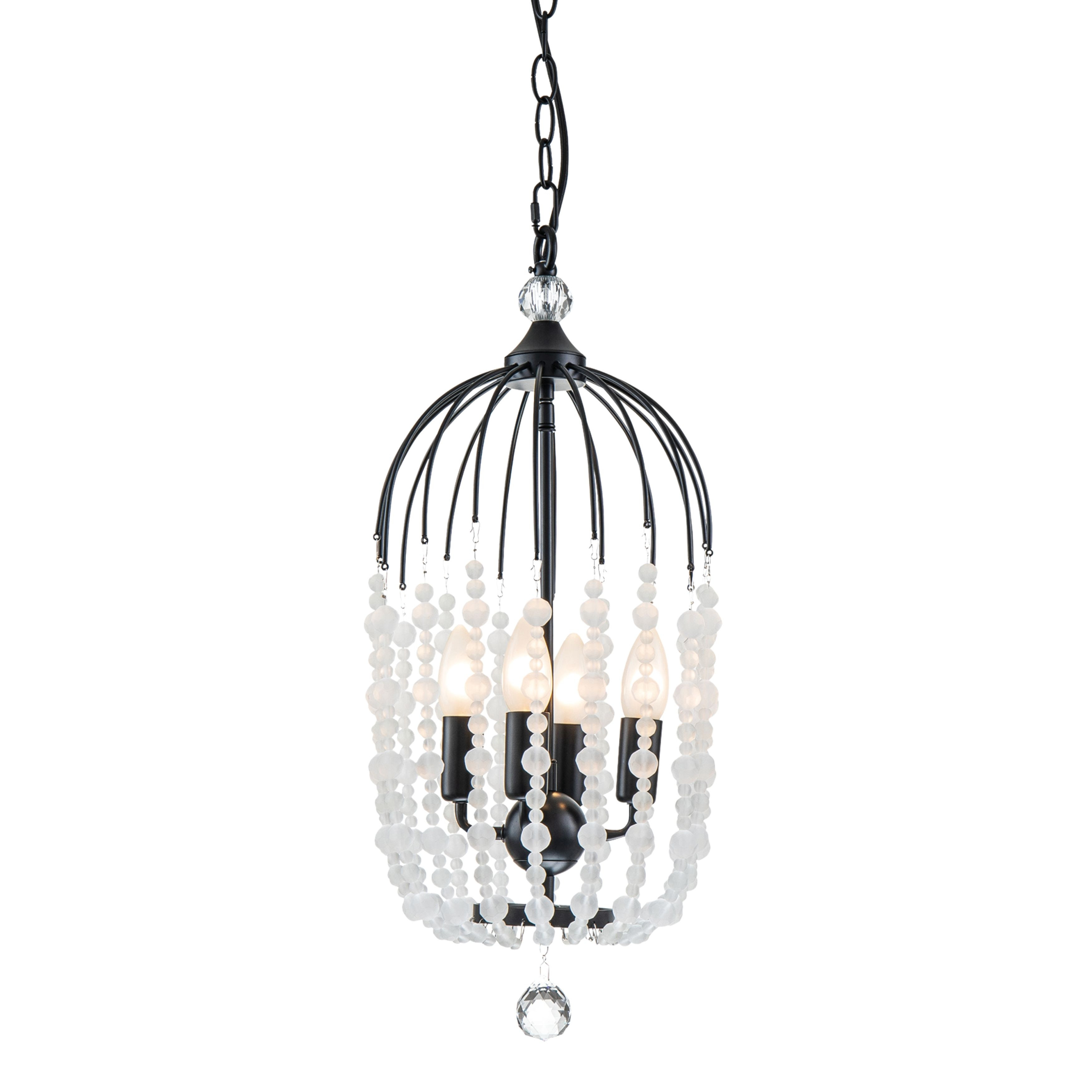 Evelyn 4 Light Satin Black Basket Crystal Chandelier