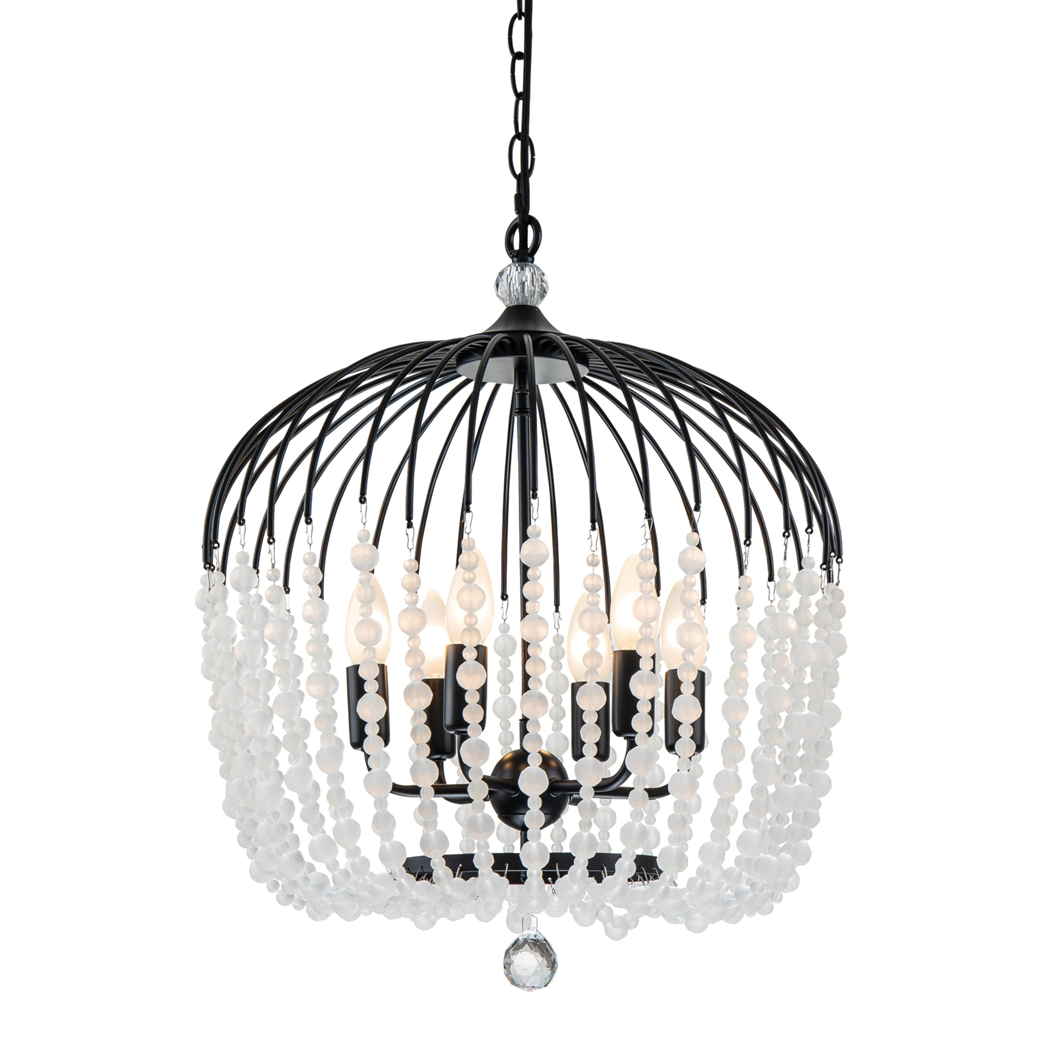 Evelyn 6 Light Satin Black Basket Crystal Chandelier