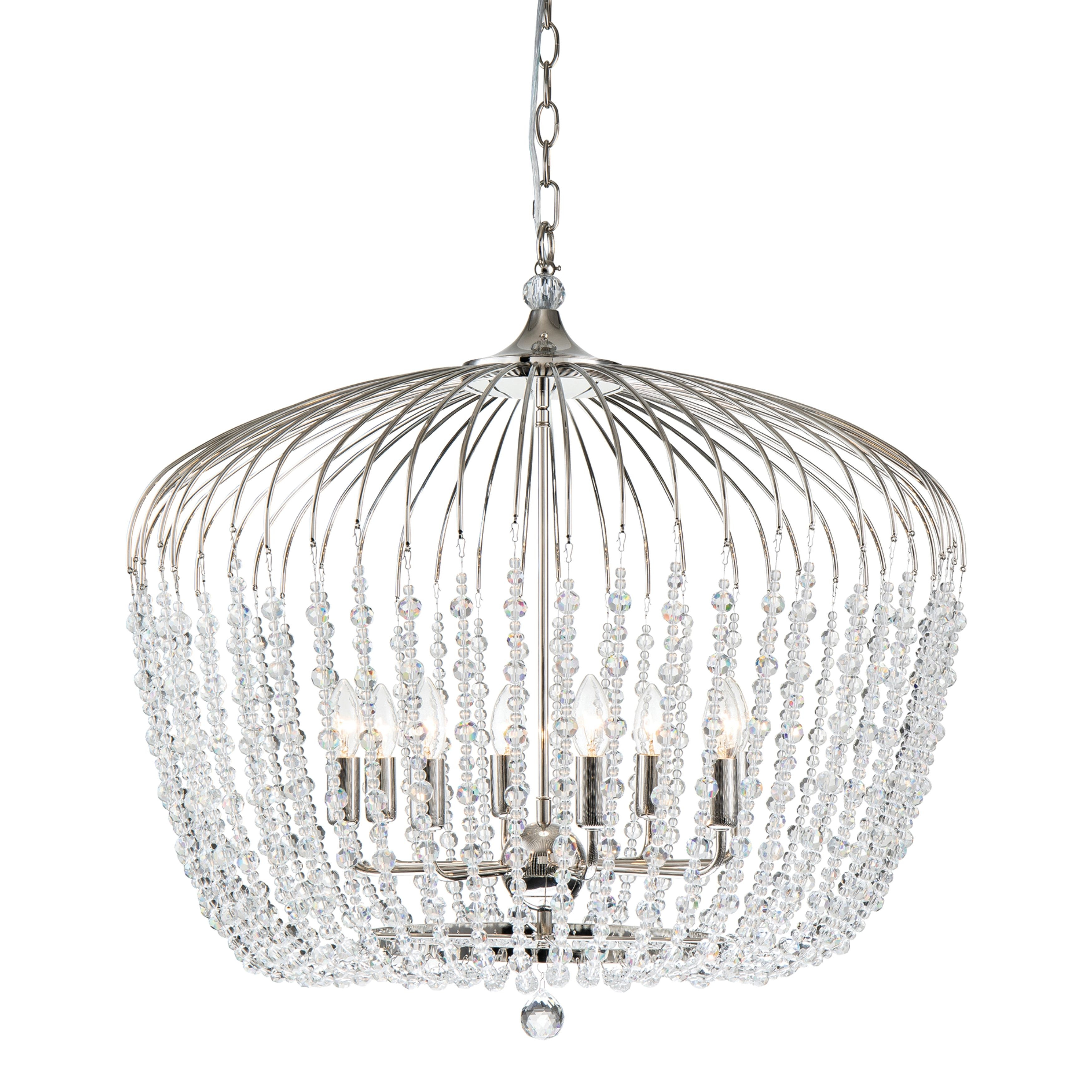 Evelyn 8 Light Polished Nickel Basket Crystal Chandelier
