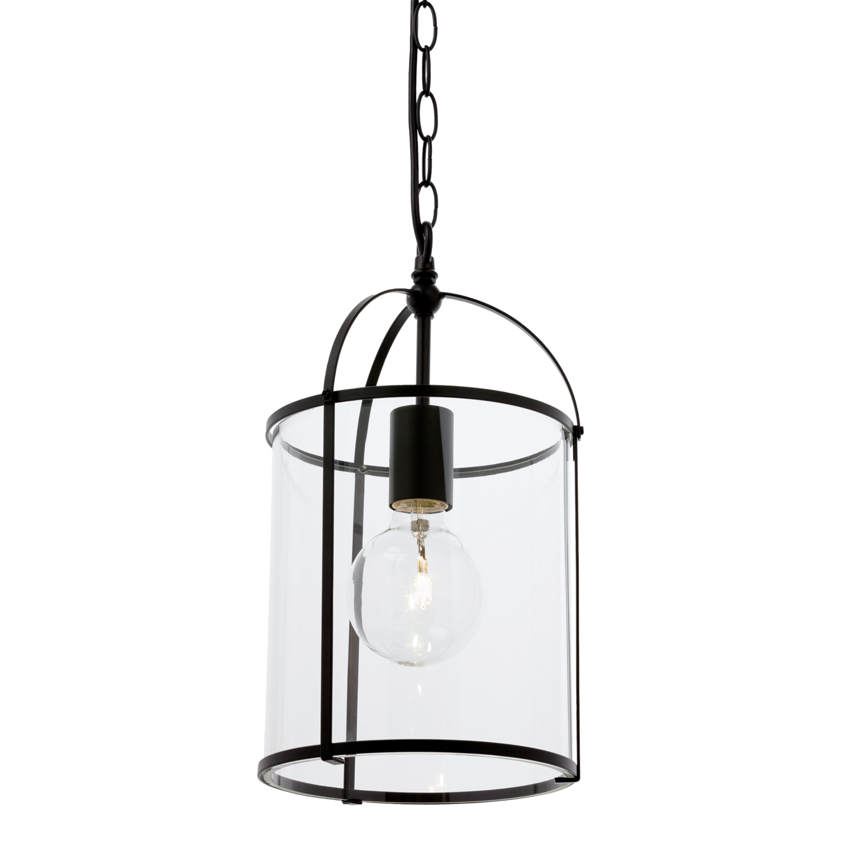 Isabella Satin Black Glass Lantern Pendant Light
