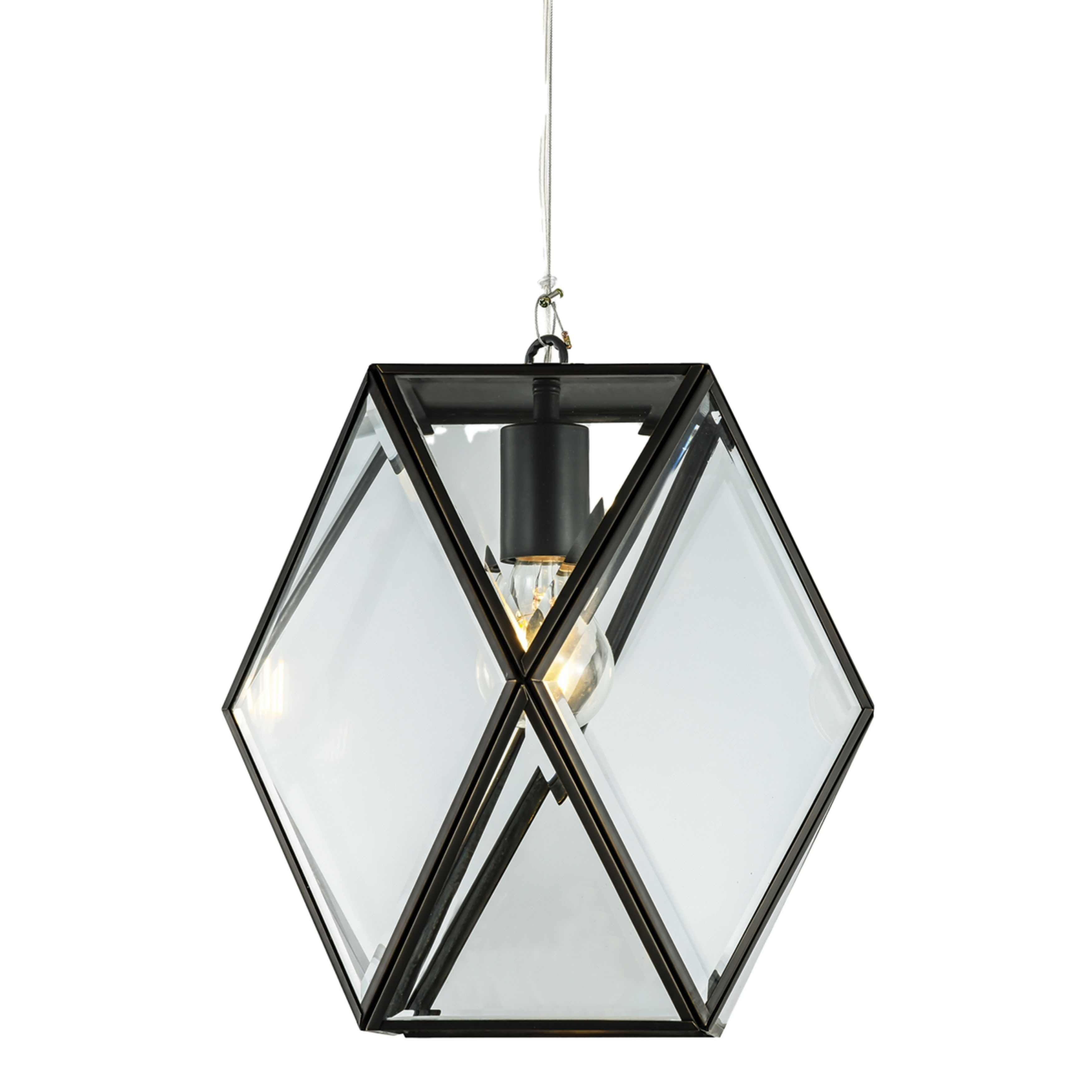 Regan Weathered Bronze Bevelled Glass Pendant Light