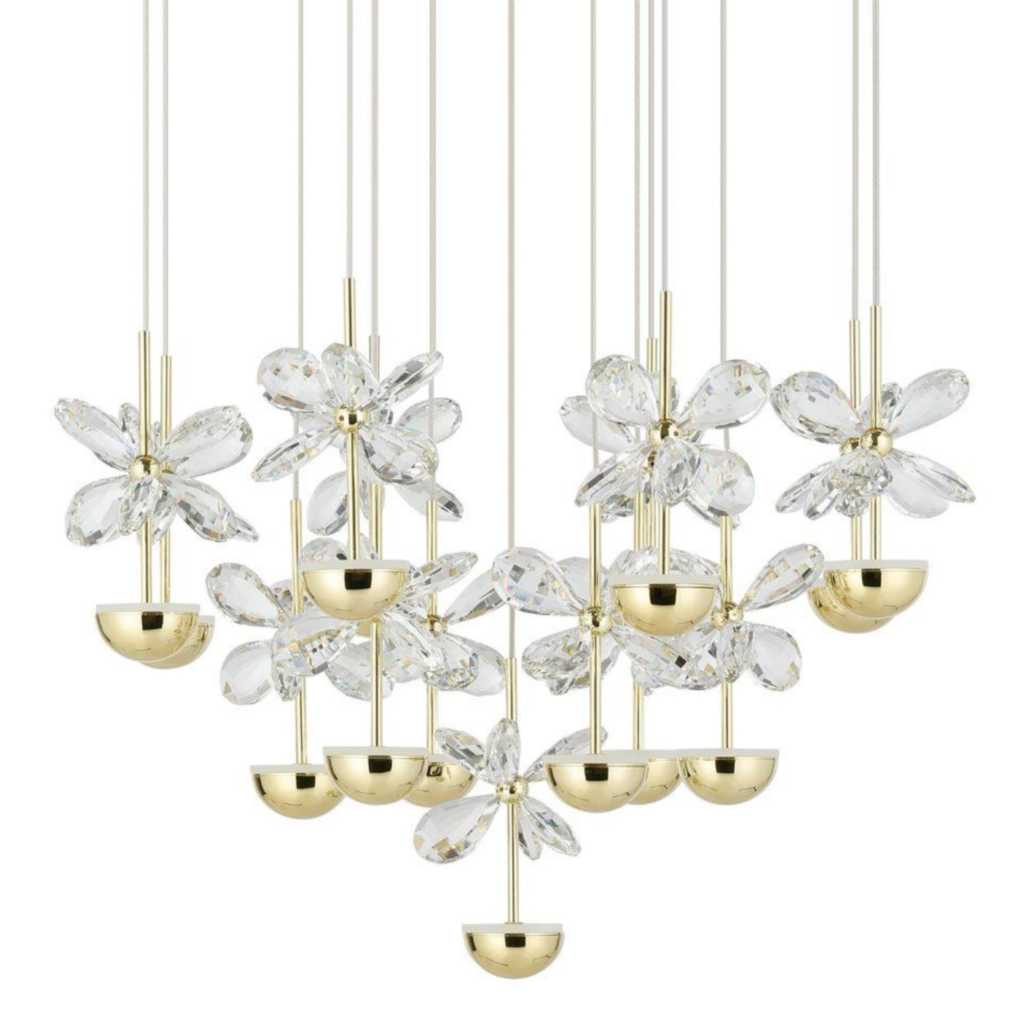 Pianopoli 15 Light Round Cluster Brass Pendant Chandelier