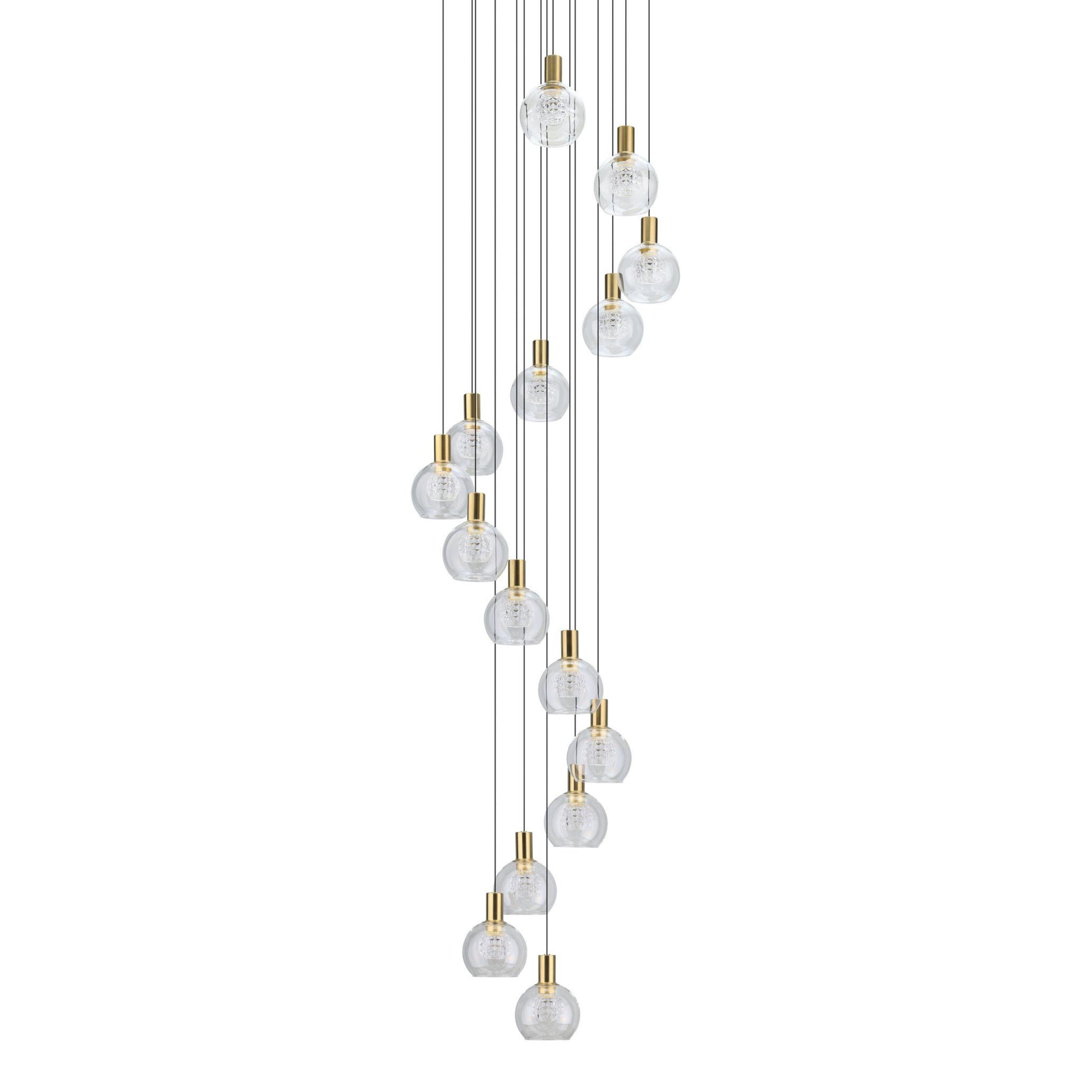 Terque 15 Light Dimmable LED Round Cluster Brass Chandelier