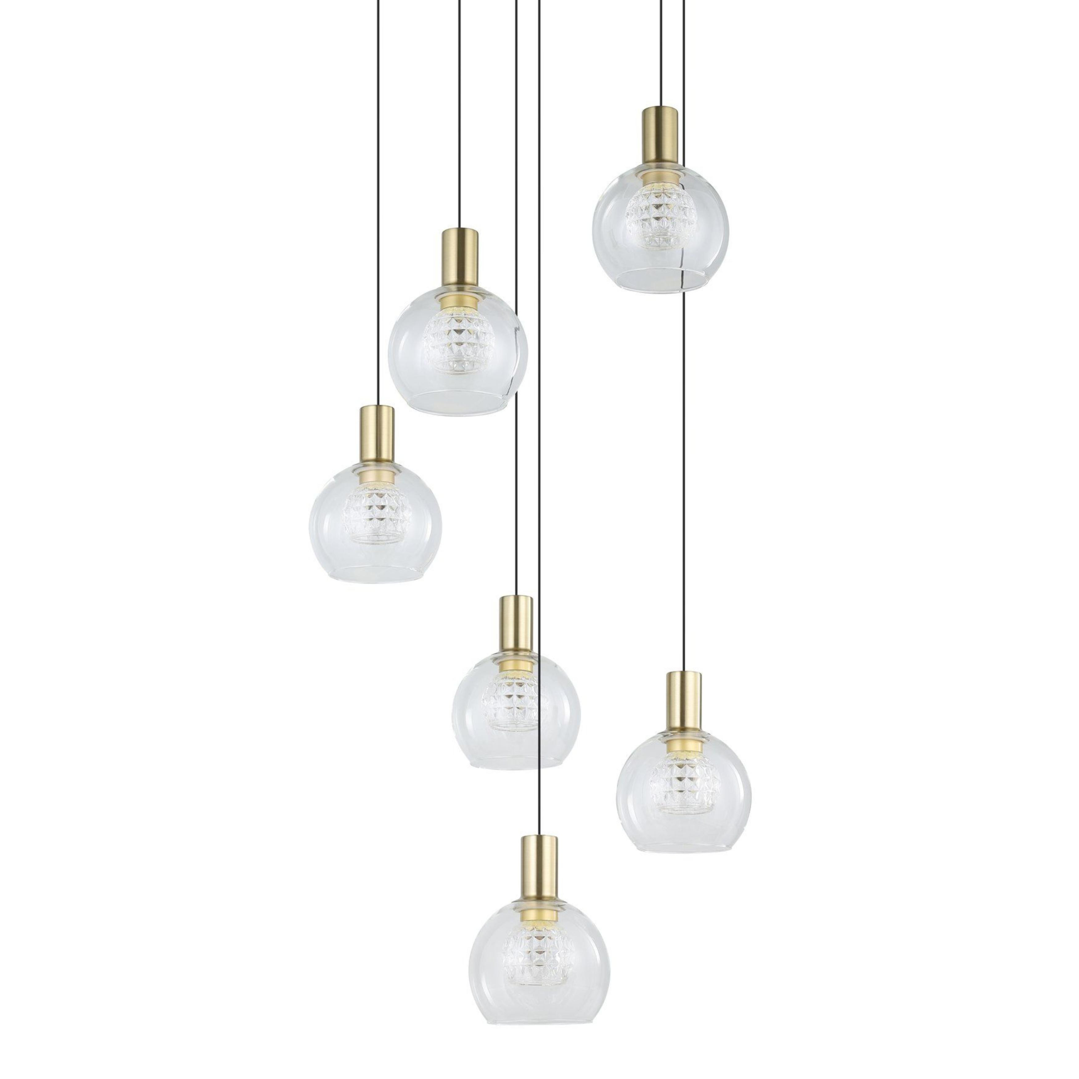 Terque 6 Light Dimmable LED Round Cluster Brass Pendant