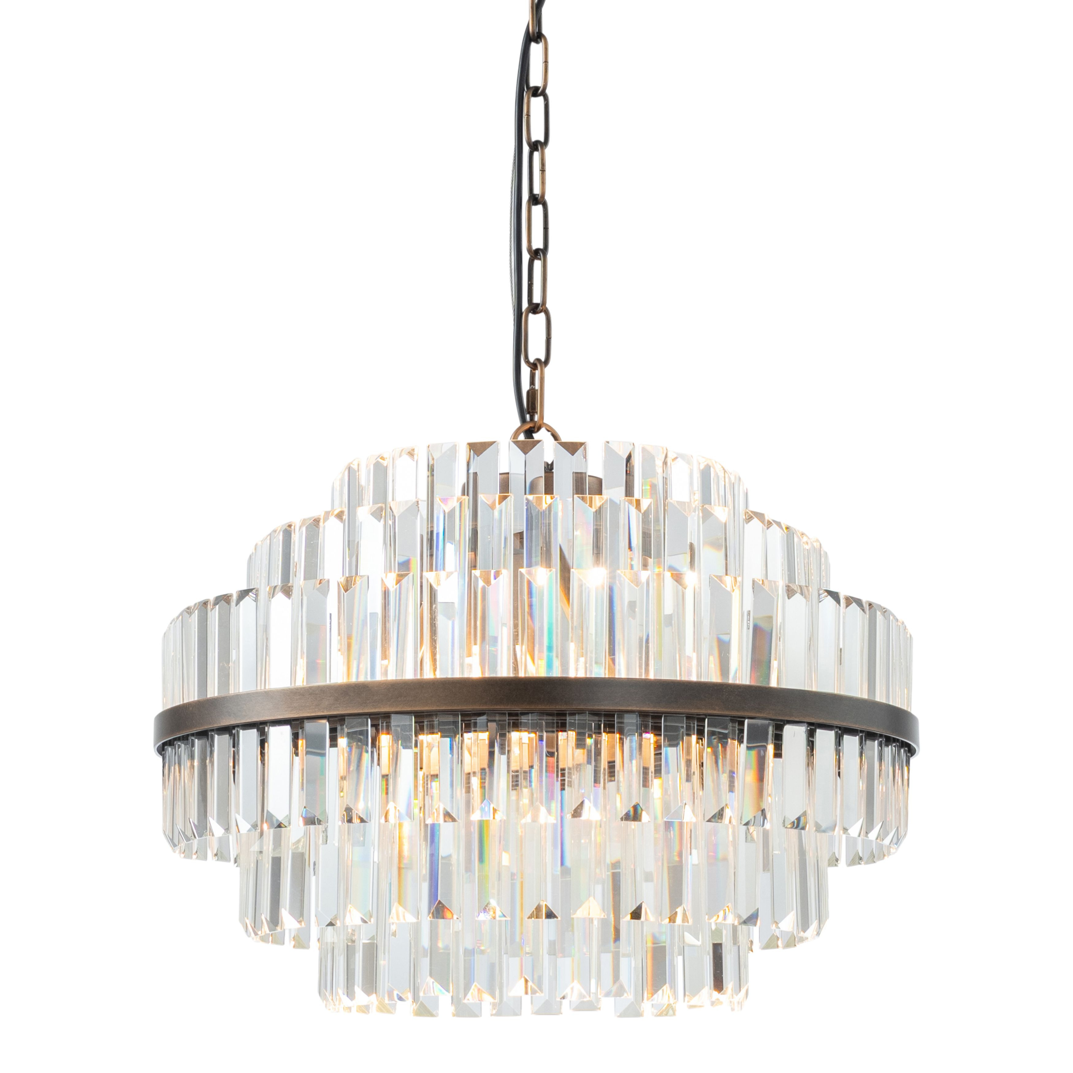 Evelyn 4 Light Antique Brass Tiered Glass Chandelier