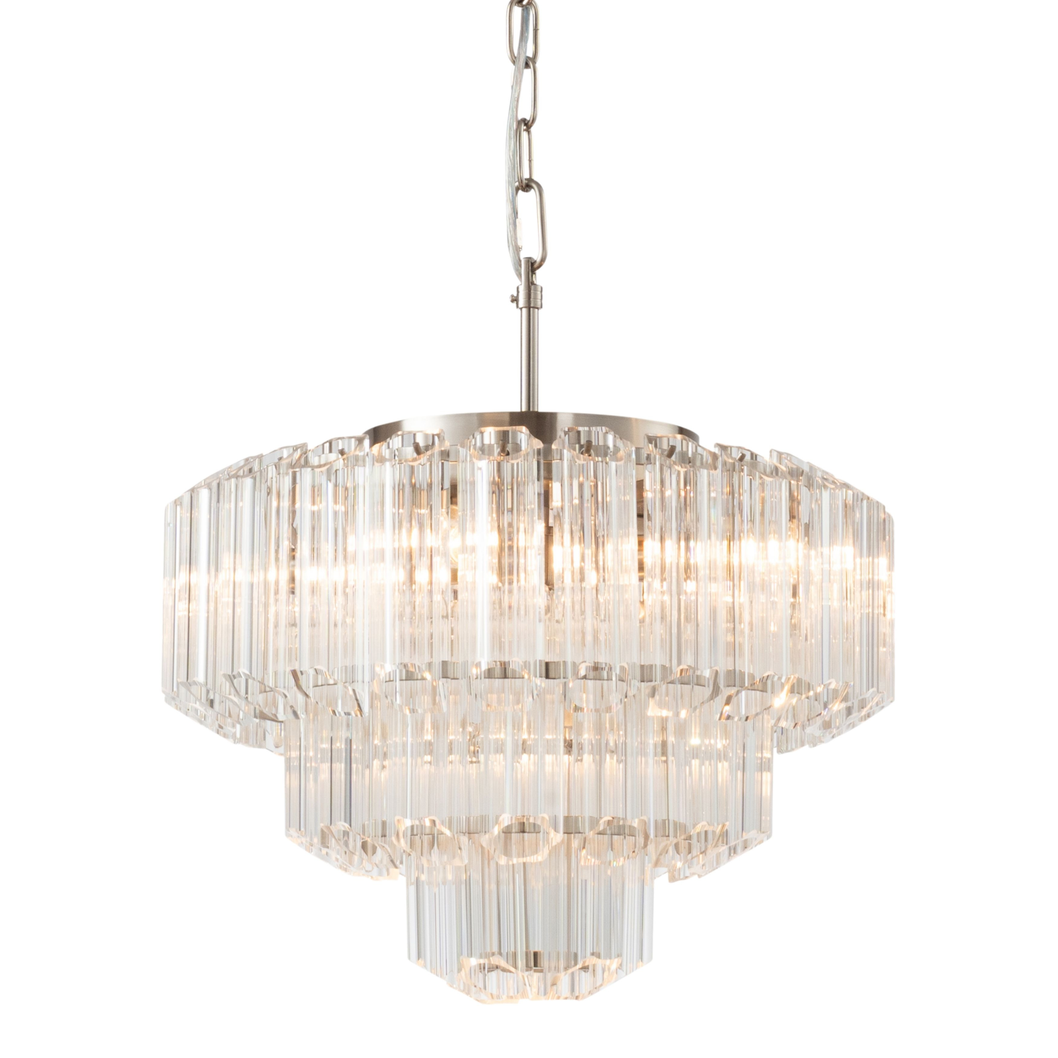 Calista 5 Light Brushed Nickel Tiered Glass Chandelier
