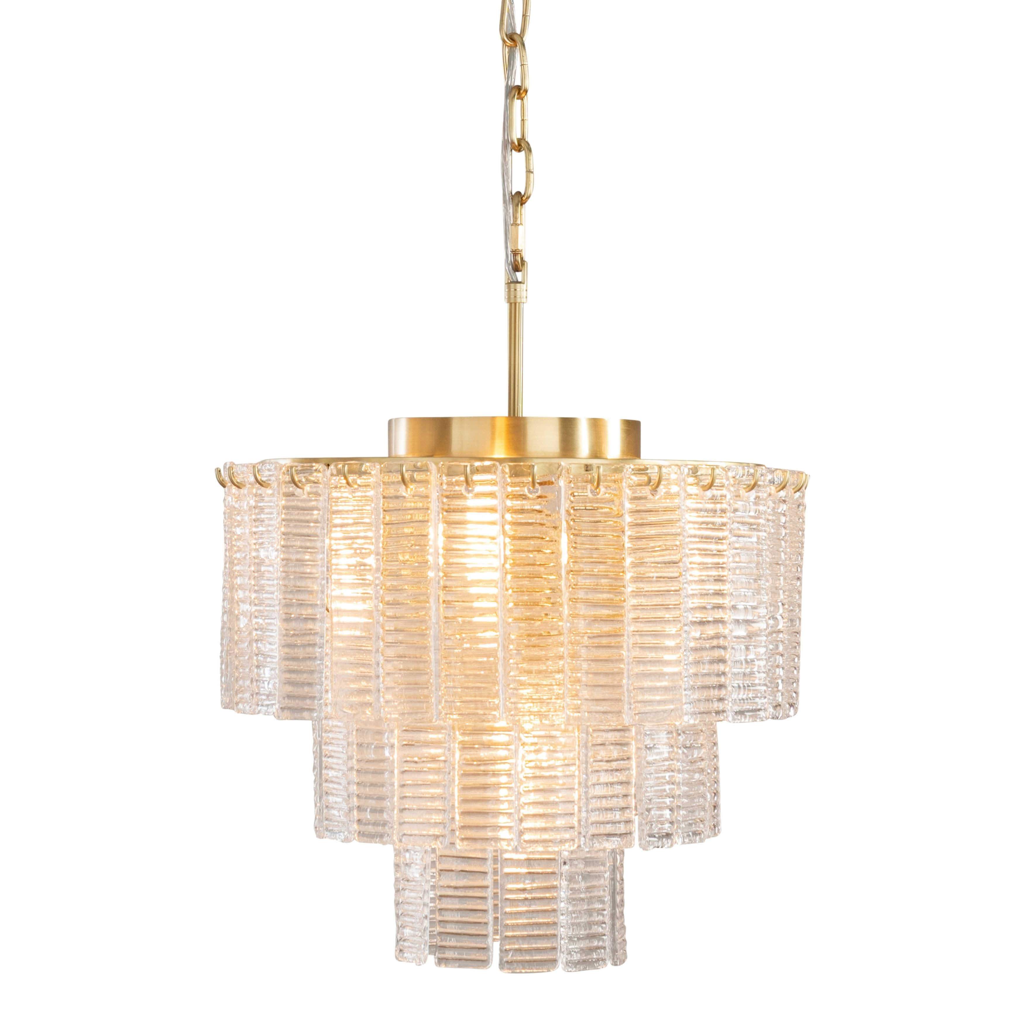 Alara 5 Light Satin Brass Tiered Textured Glass Round Chandelier