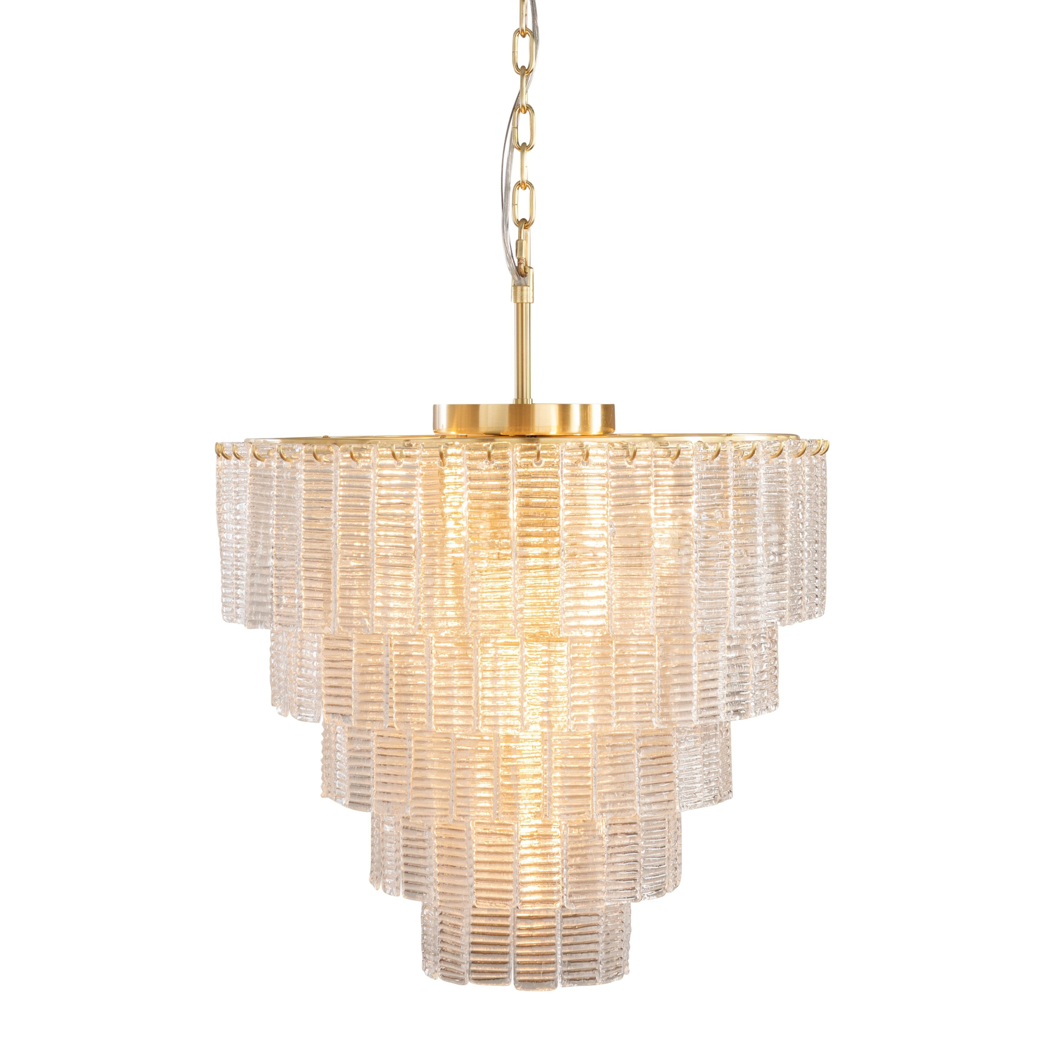 Alara 9 Light Satin Brass Tiered Textured Glass Round Chandelier