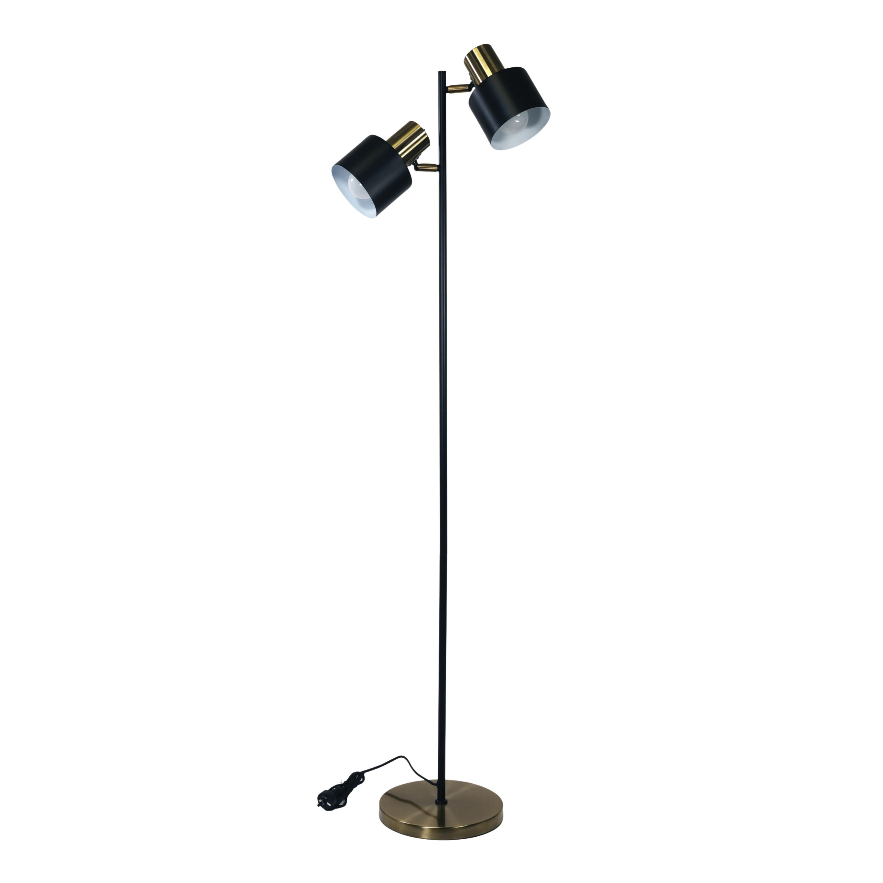 Ava Brushed Brass Twin Light Scandustrial Floor Lamp