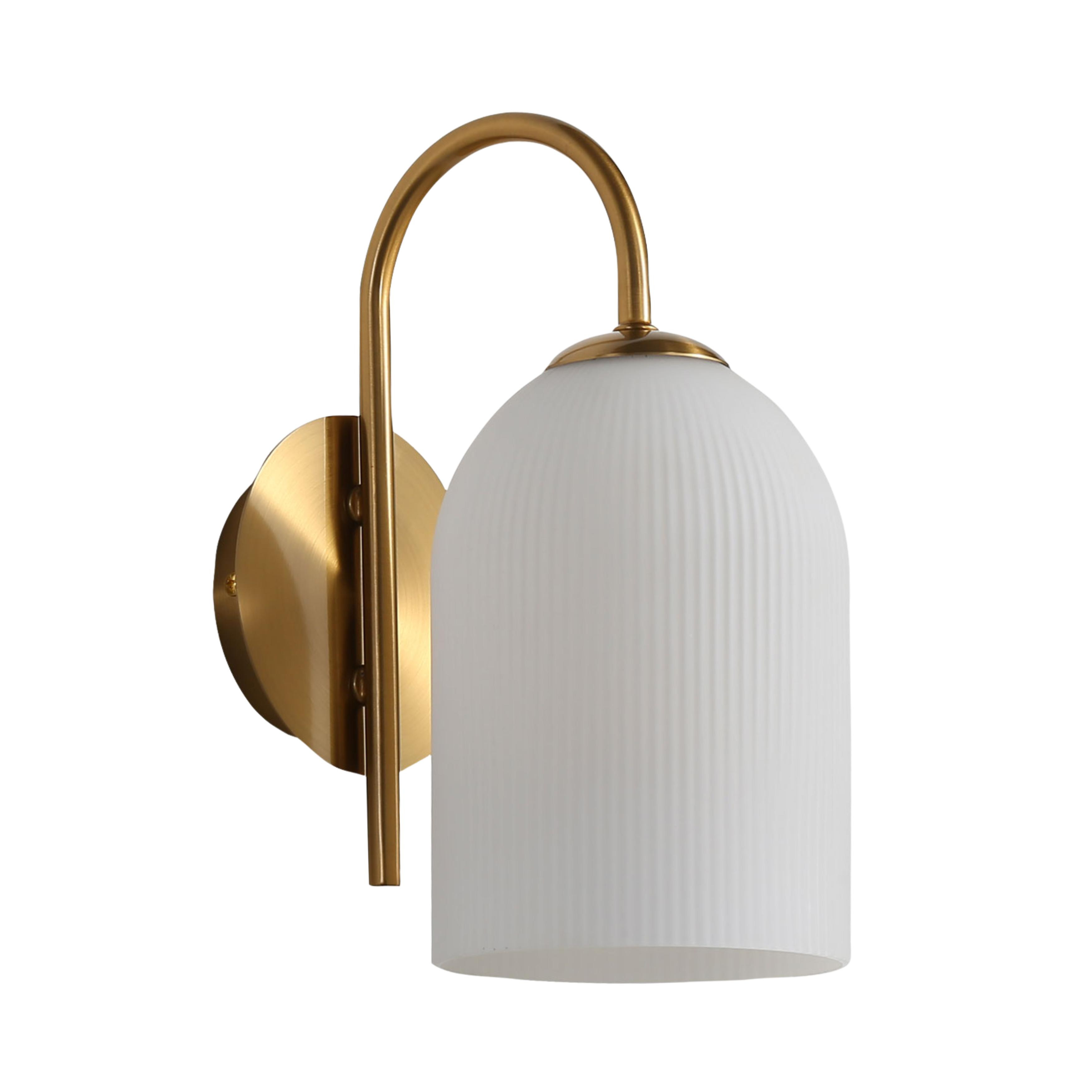 Avondale Matt Opal Ribbed Glass Brass Wall Light