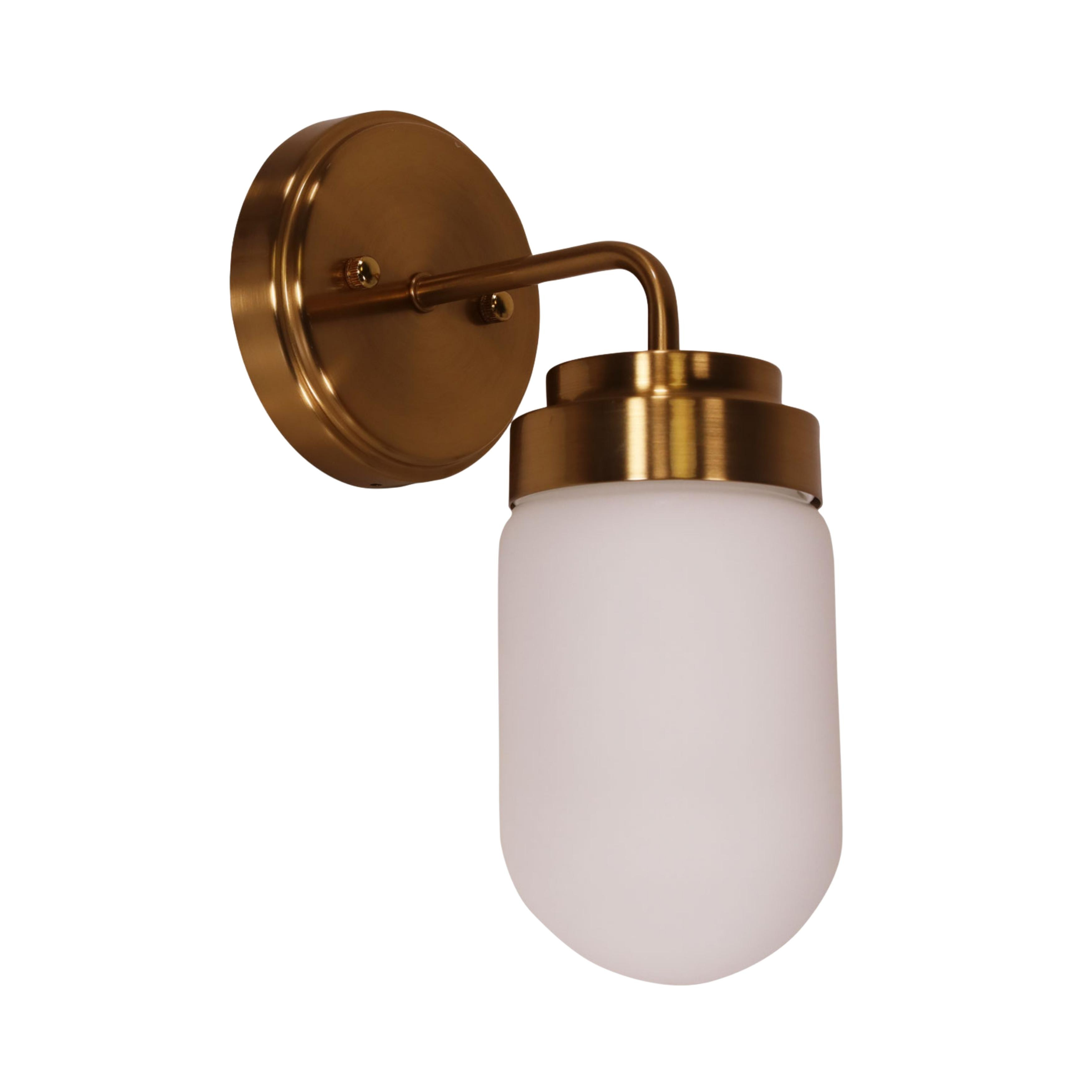 Dolton IP44 Satin Brass Opal Glass Wall Light