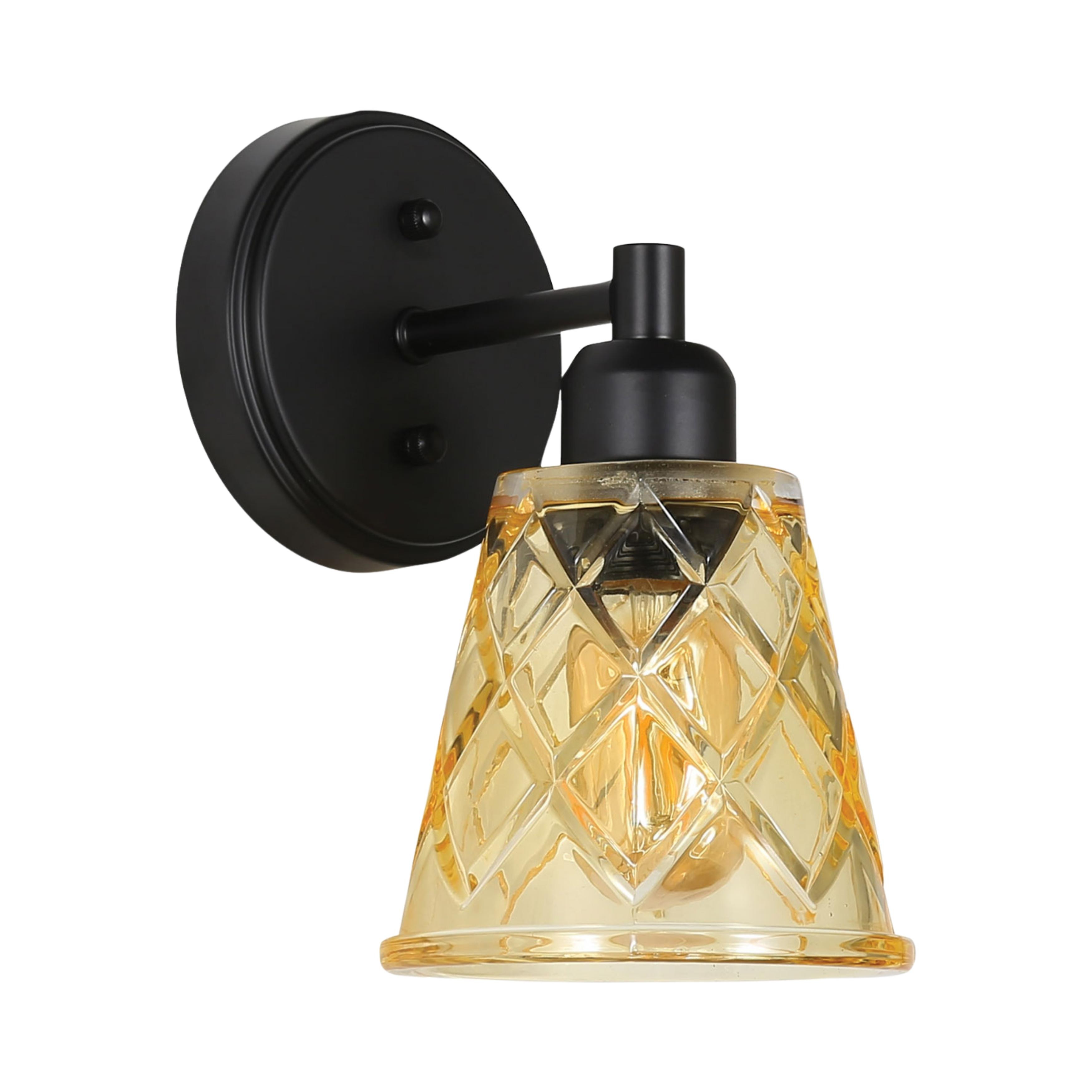 Dothan Diamond Cut Amber Glass Black Wall Light